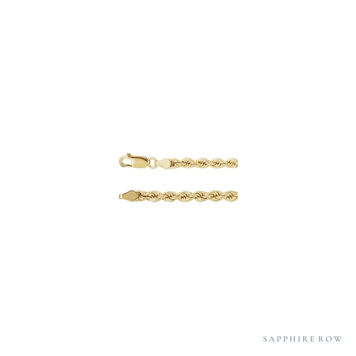 Sapphire Row Rope Chain Necklace - 4 mm, 14K Yellow Gold