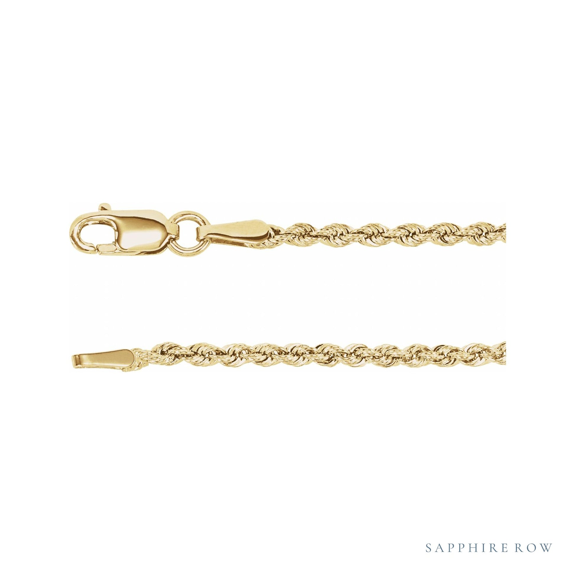 Sapphire Row Rope Chain Necklace - 1.85 mm, 14K Yellow Gold