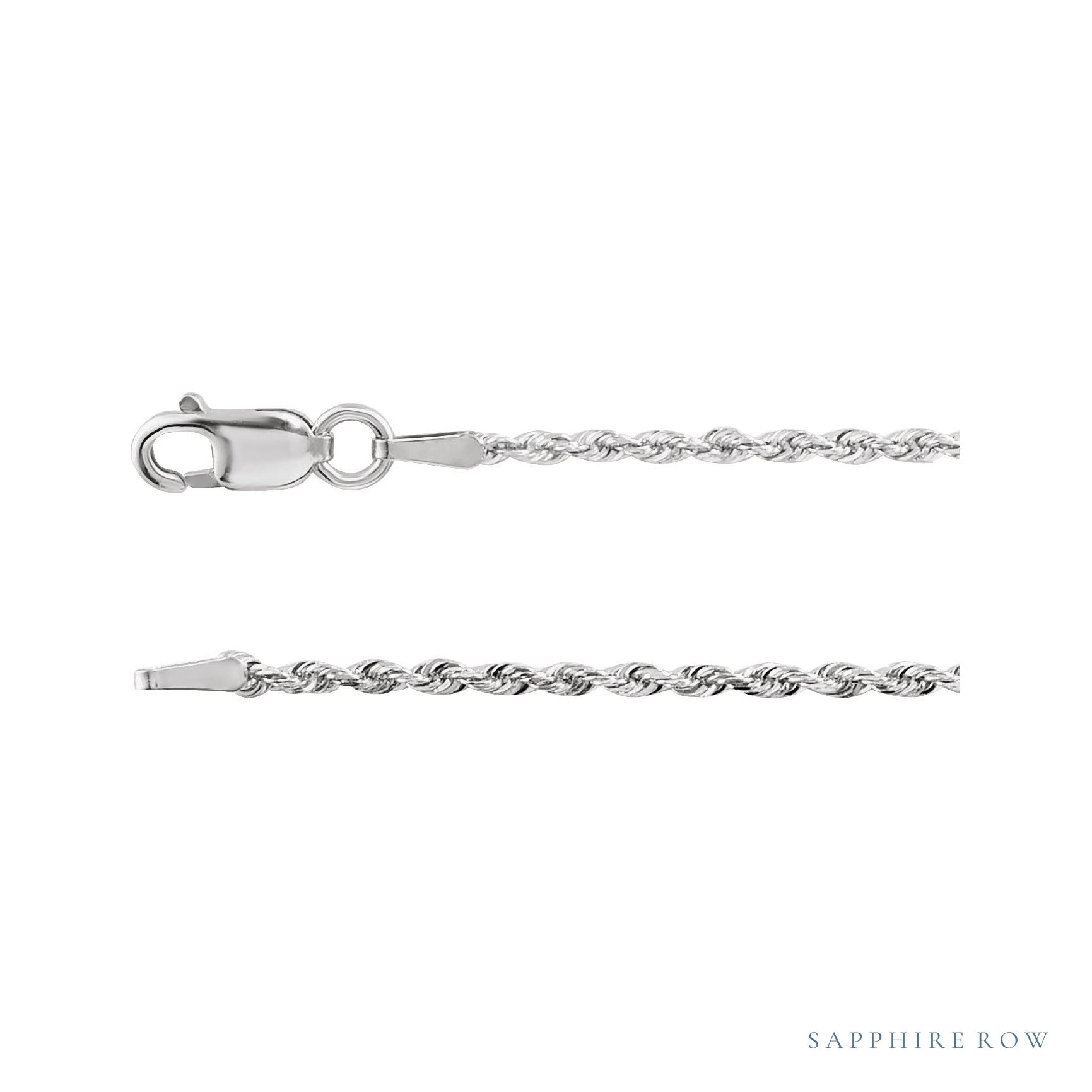 Sapphire Row Rope Chain Necklace - 1.3 mm, 14K White Gold