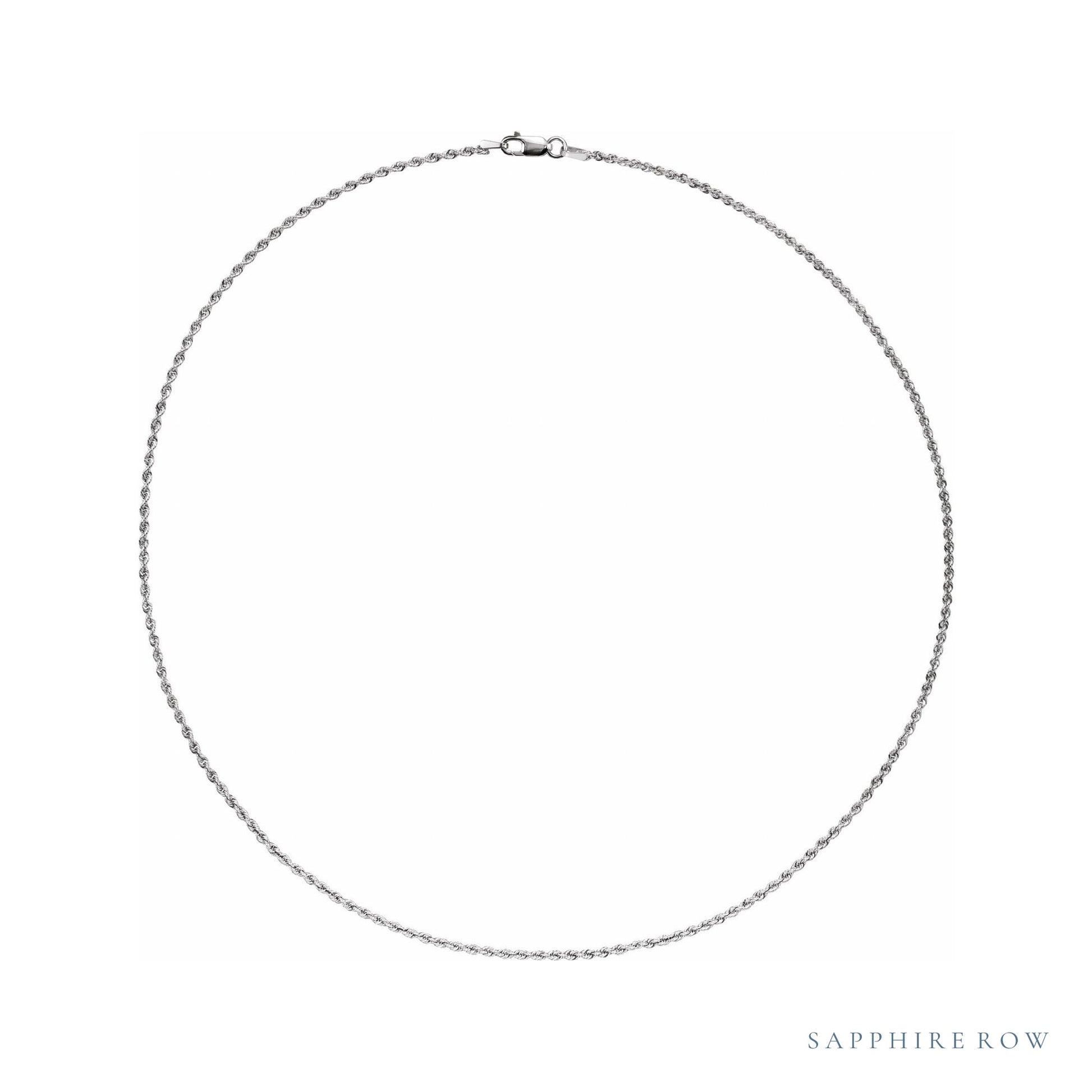 Sapphire Row Rope Chain Necklace - 1.5 mm, 14K White Gold