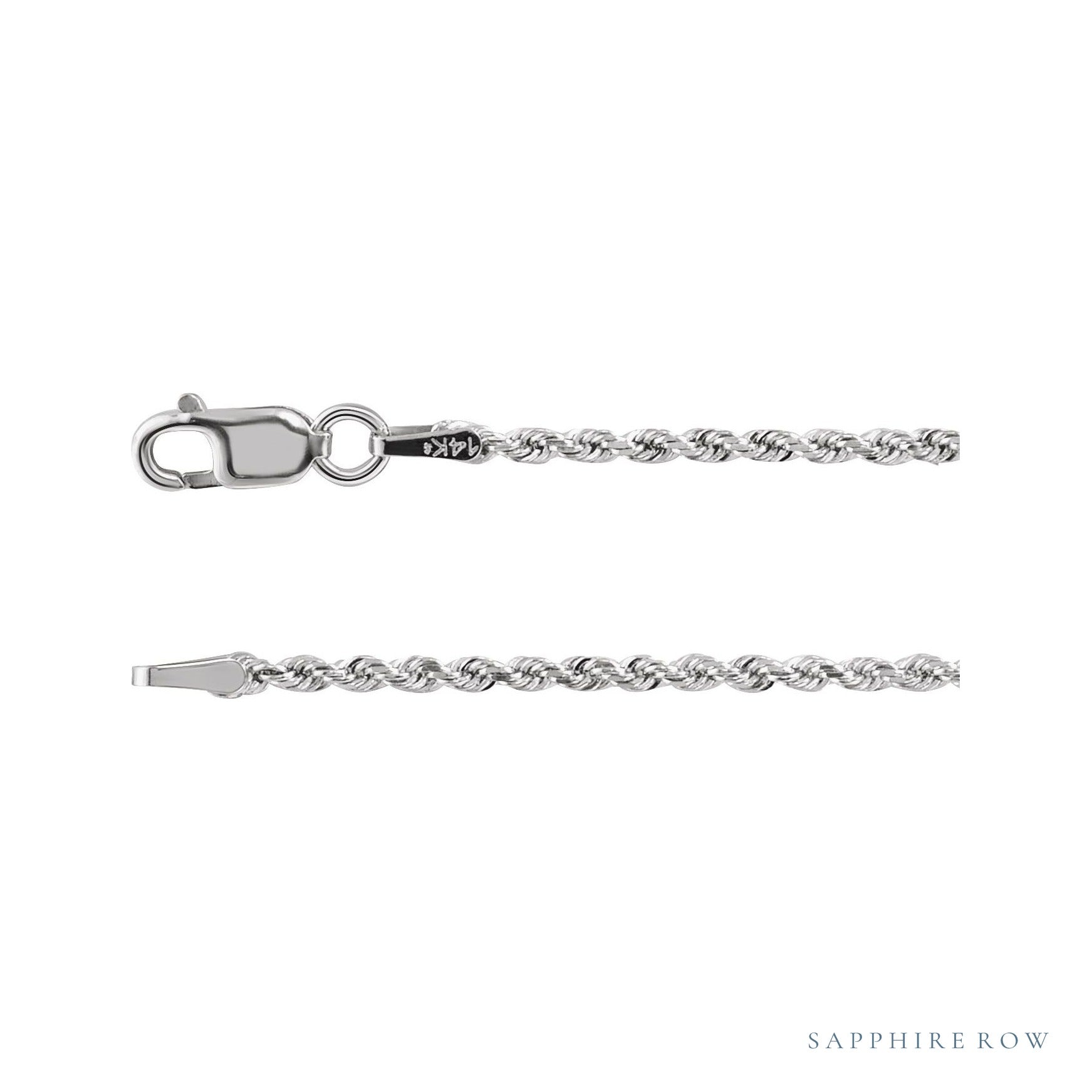Sapphire Row Rope Chain Necklace - 1.6 mm, 14K White Gold