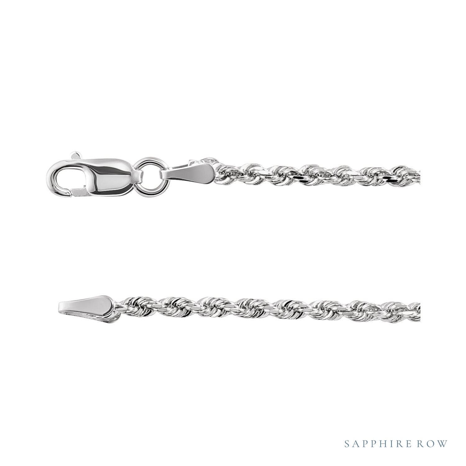 Sapphire Row Rope Chain Necklace - 1.8 mm, 14K White Gold