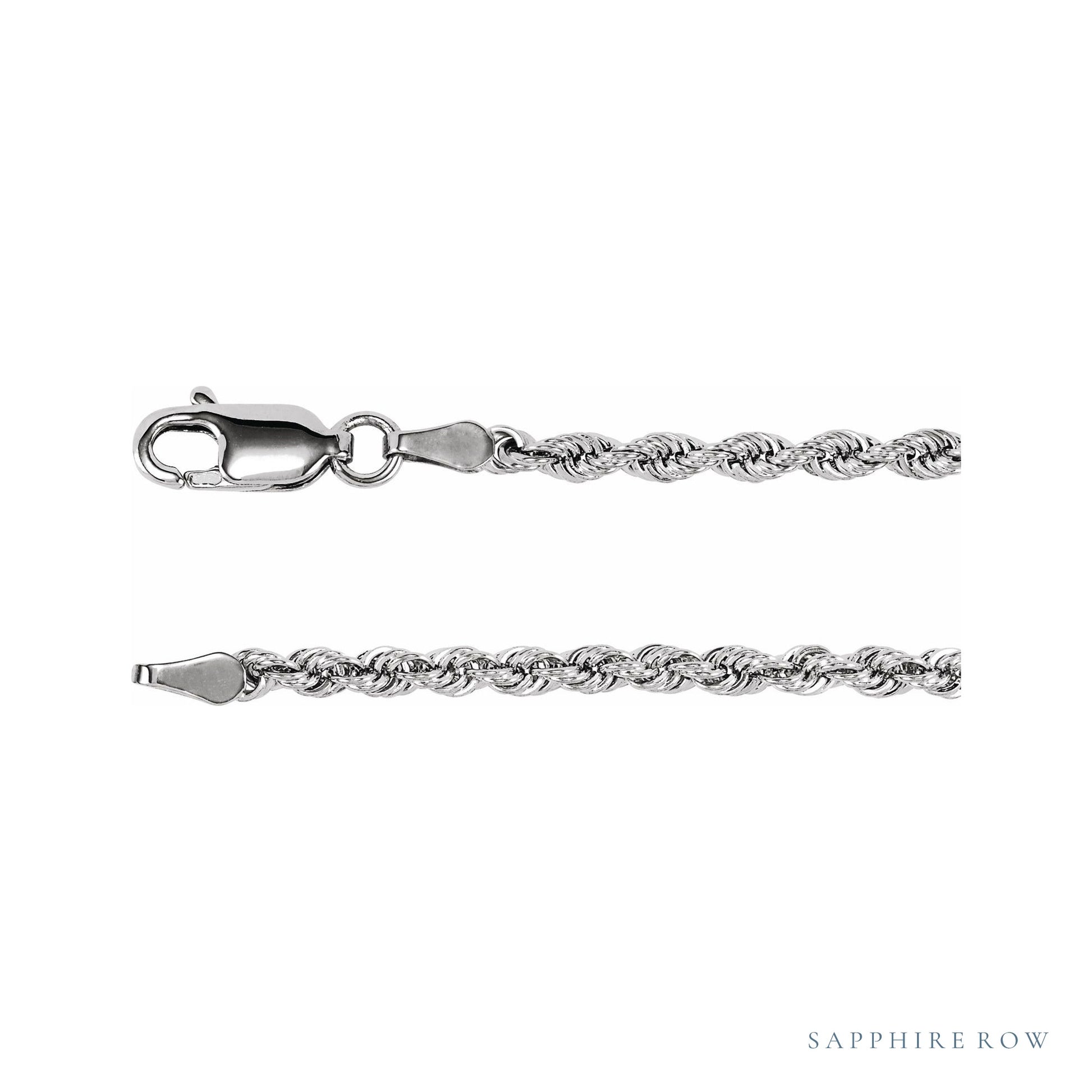Sapphire Row Rope Chain Necklace - 2.5 mm, 14K White Gold