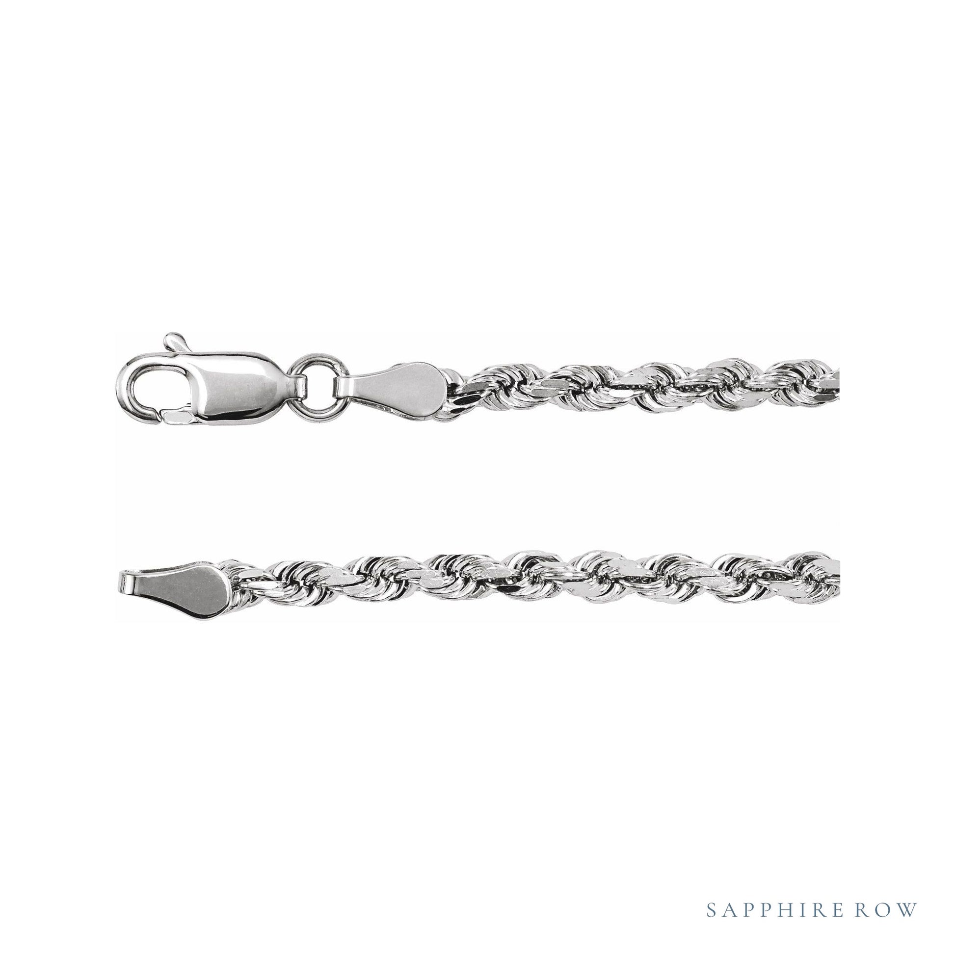 Sapphire Row Rope Chain Necklace - 2.8 mm, 14K White Gold
