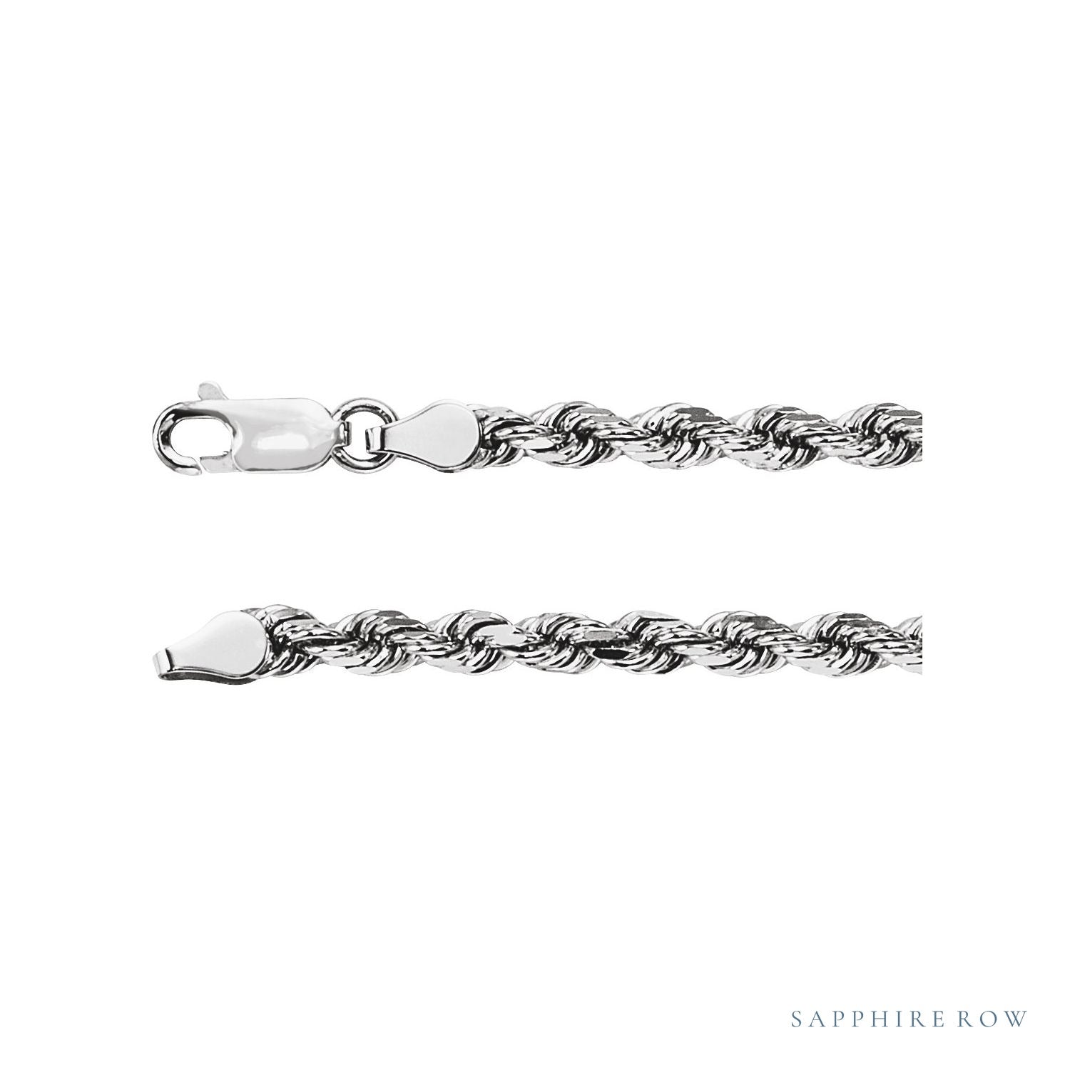 Sapphire Row Rope Chain Necklace - 3.9 mm, 14K White Gold