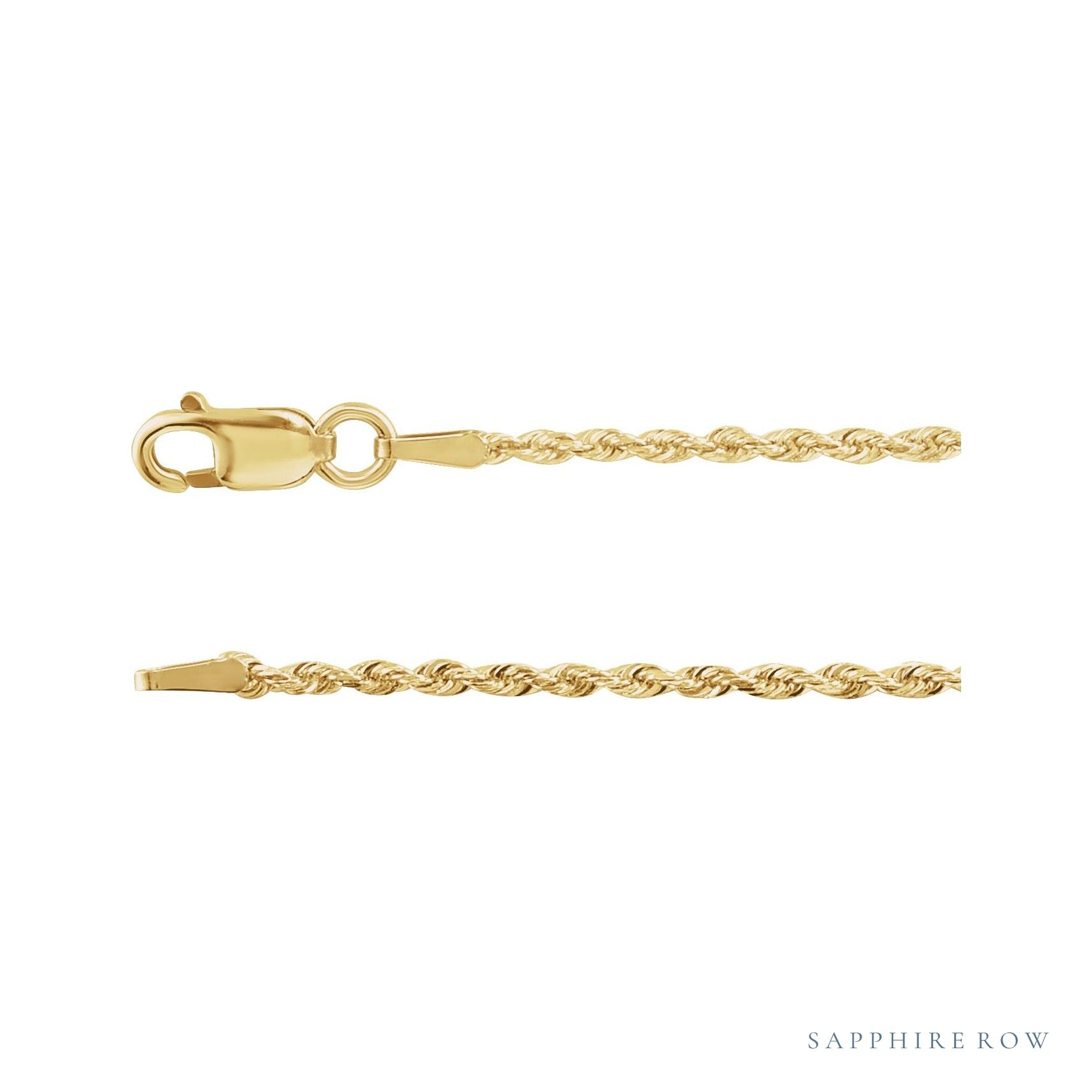 Sapphire Row Rope Chain Necklace - 1.3 mm, 14K Yellow Gold