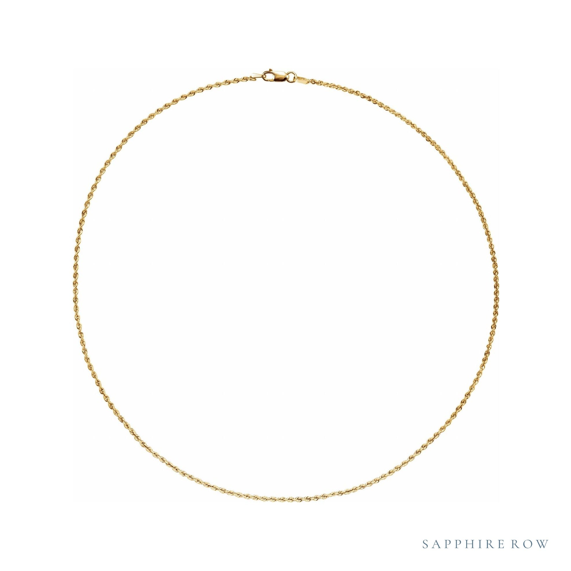 Sapphire Row Rope Chain Necklace - 1.5 mm, 14K Yellow Gold