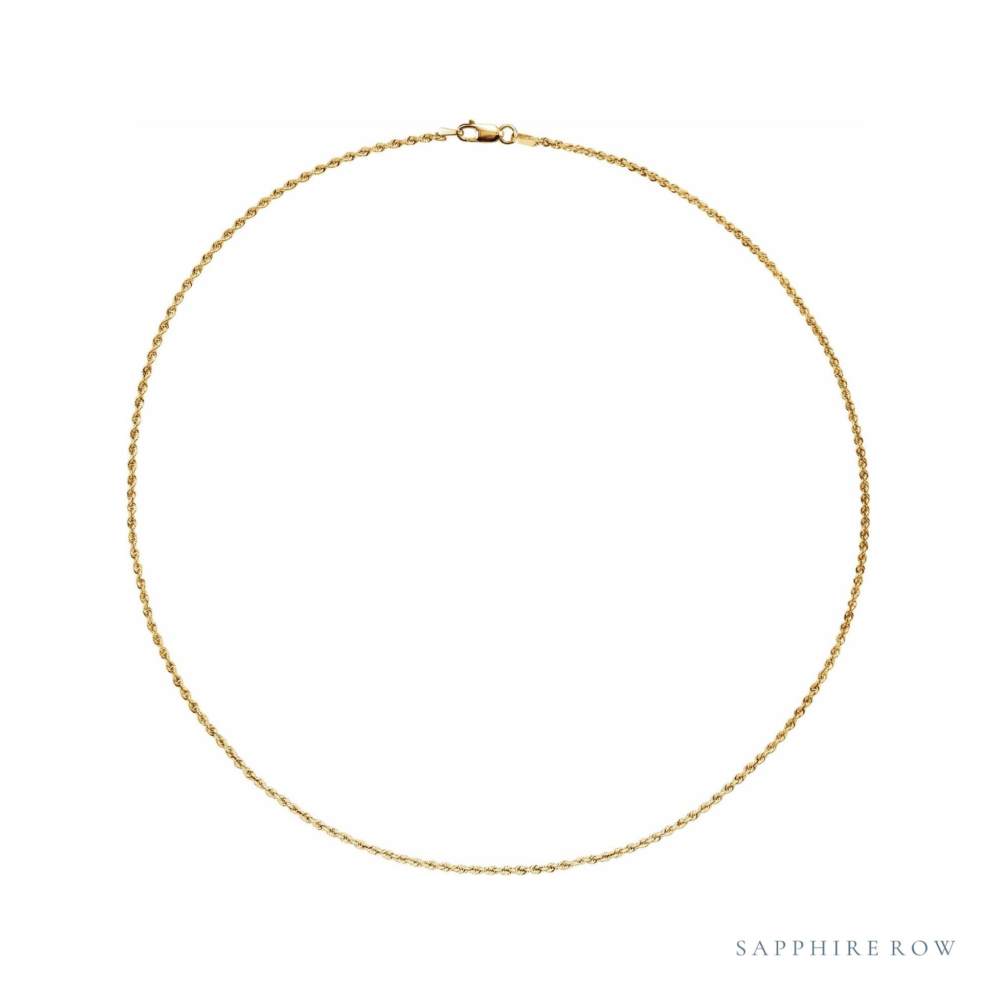 Sapphire Row Rope Chain Necklace - 1.5 mm, 14K Yellow Gold