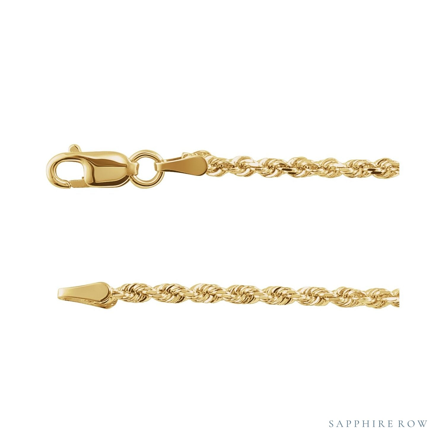 Sapphire Row Rope Chain Necklace - 1.8 mm, 14K Yellow Gold