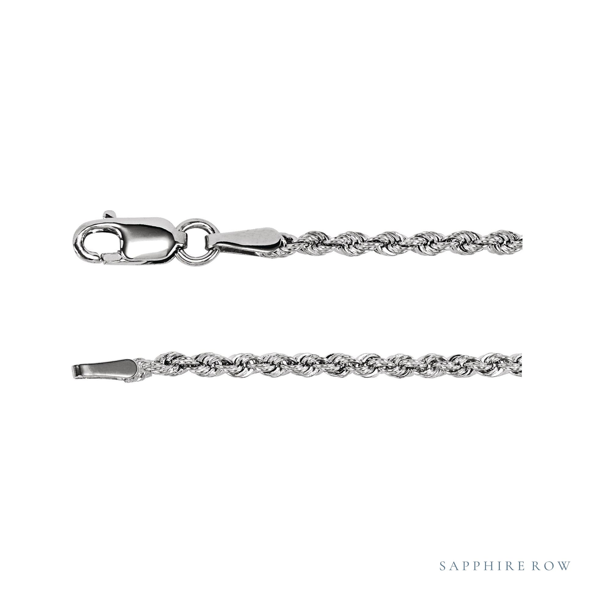 Sapphire Row Rope Chain Necklace - 1.85 mm, 14K White Gold