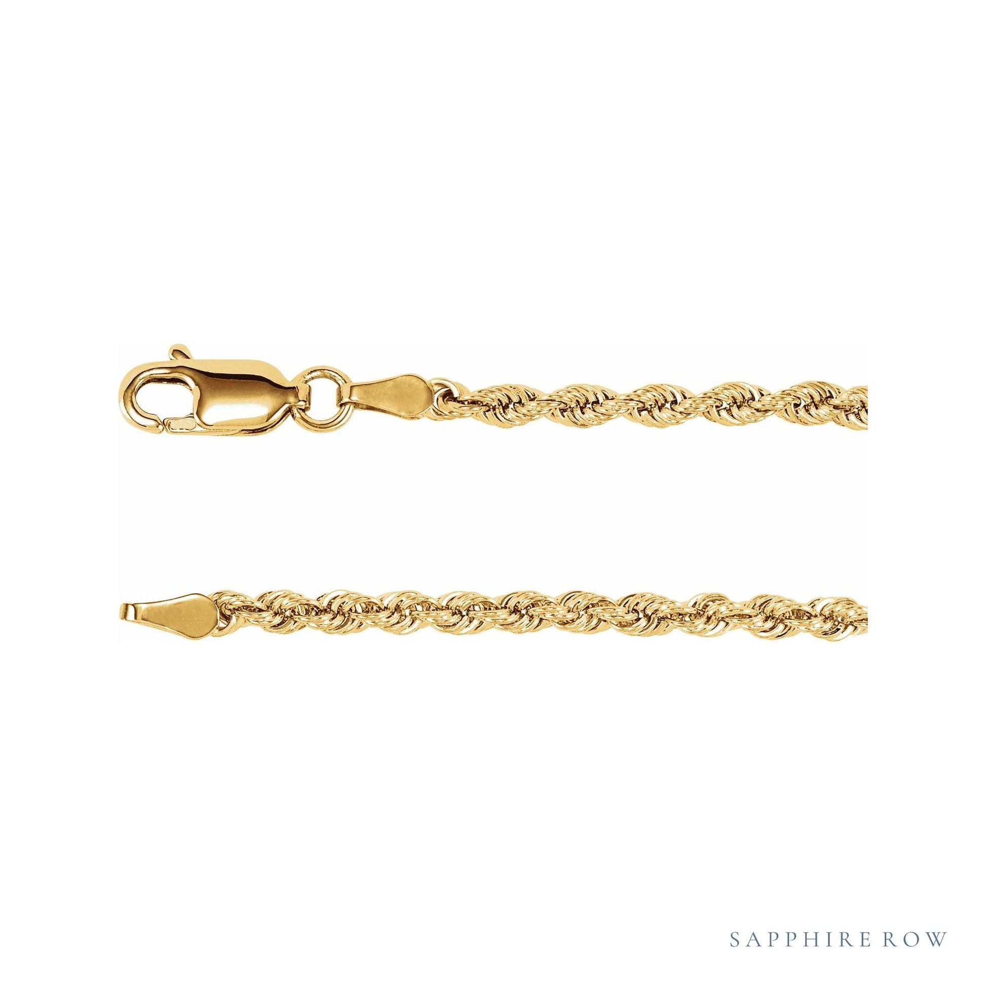 Sapphire Row Rope Chain Necklace - 2.5 mm, 14K Yellow Gold