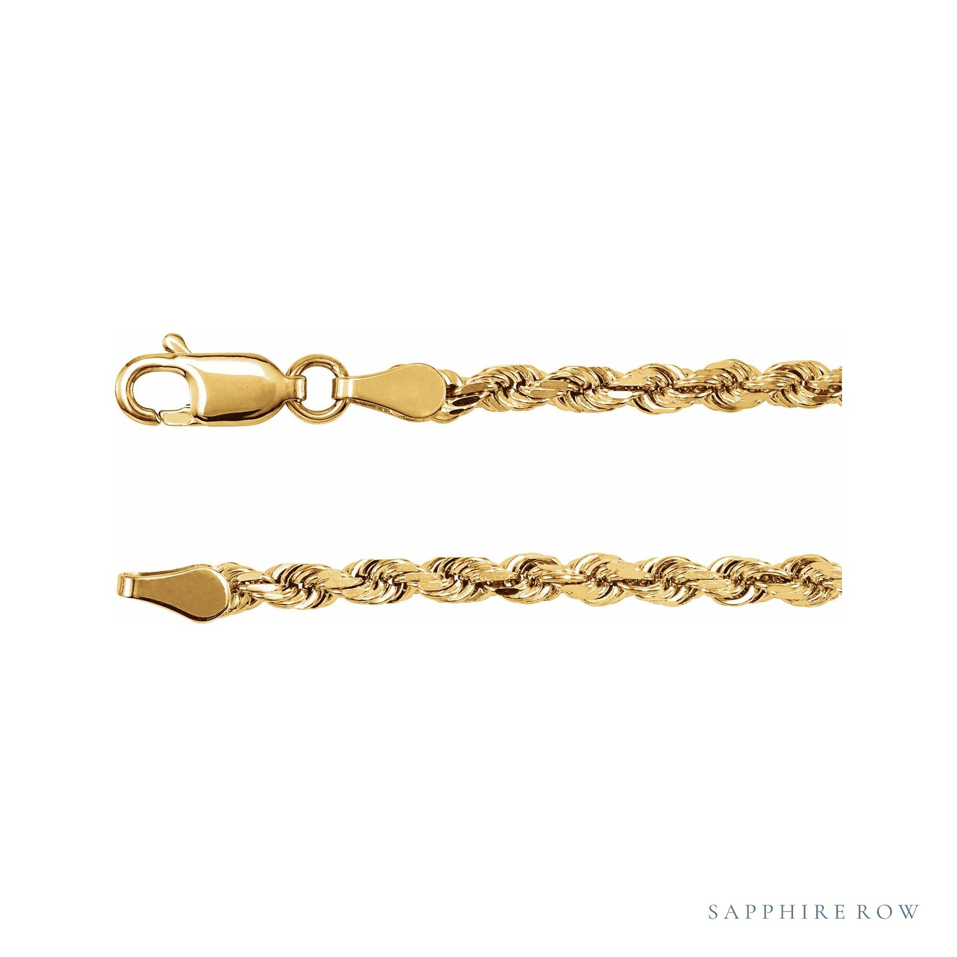 Sapphire Row Rope Chain Necklace - 2.8 mm, 14K Yellow Gold