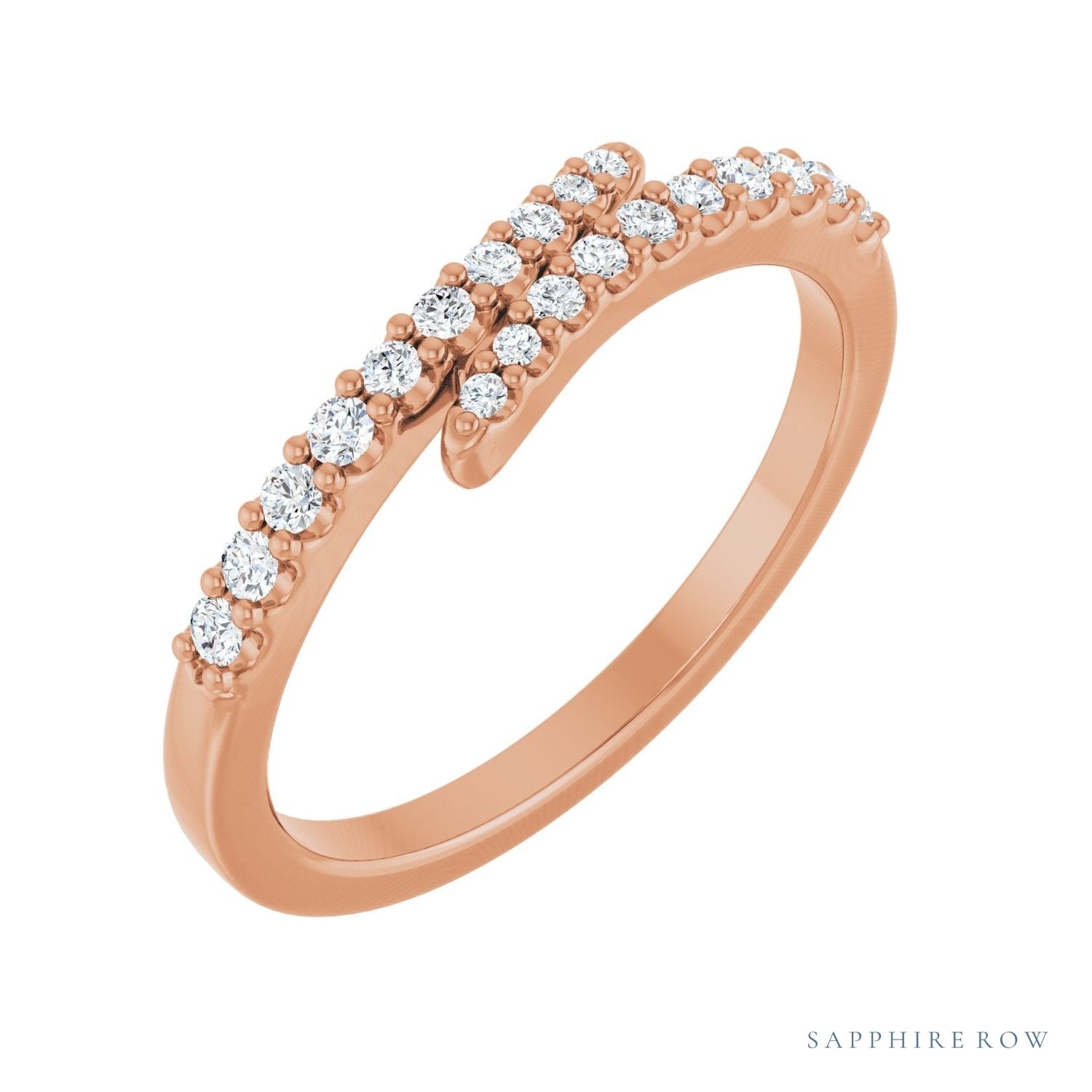 Sapphire Row Natural Diamond Closed Pavé Wrap Ring - 14K Rose Gold