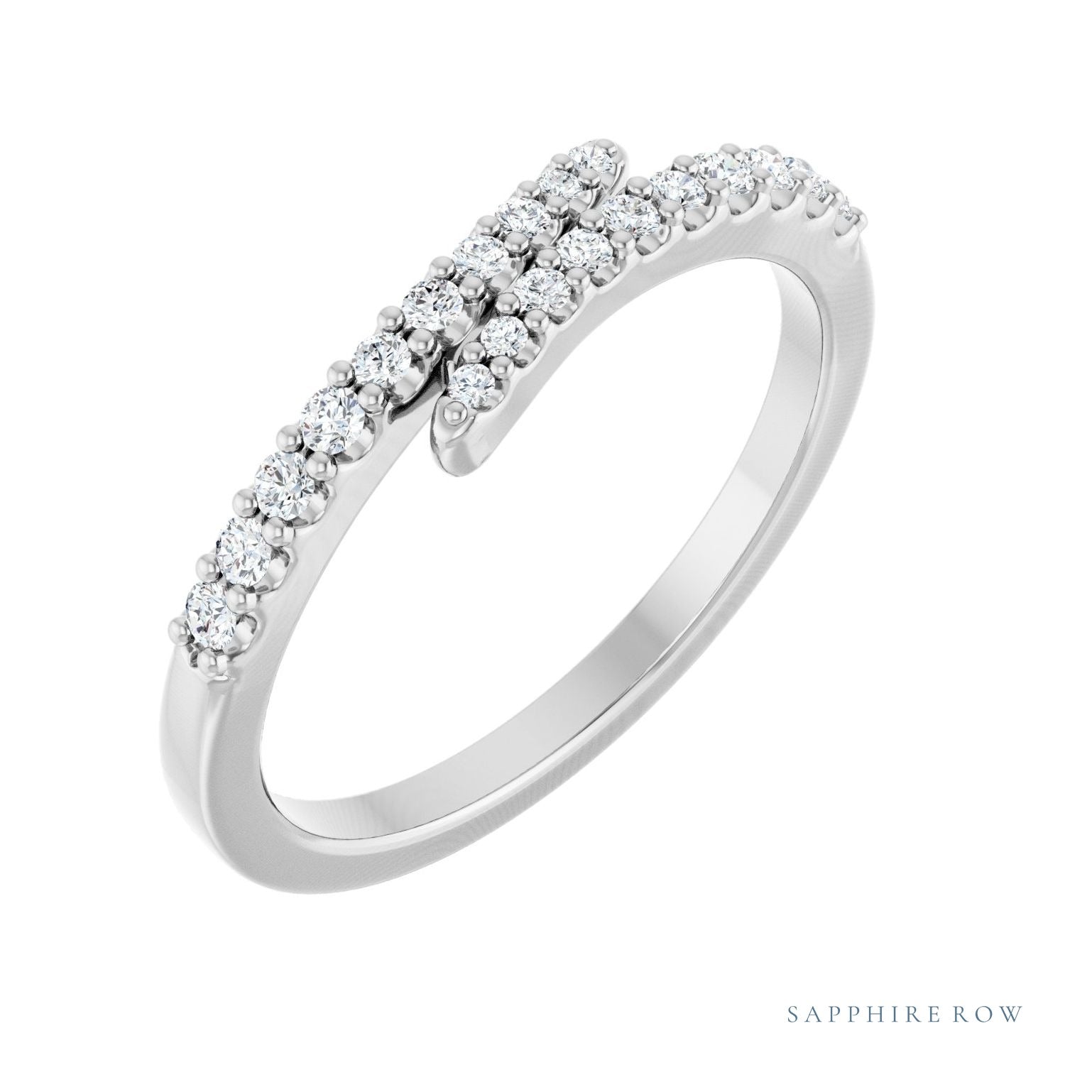 Sapphire Row Natural Diamond Closed Pavé Wrap Ring - 14K White Gold