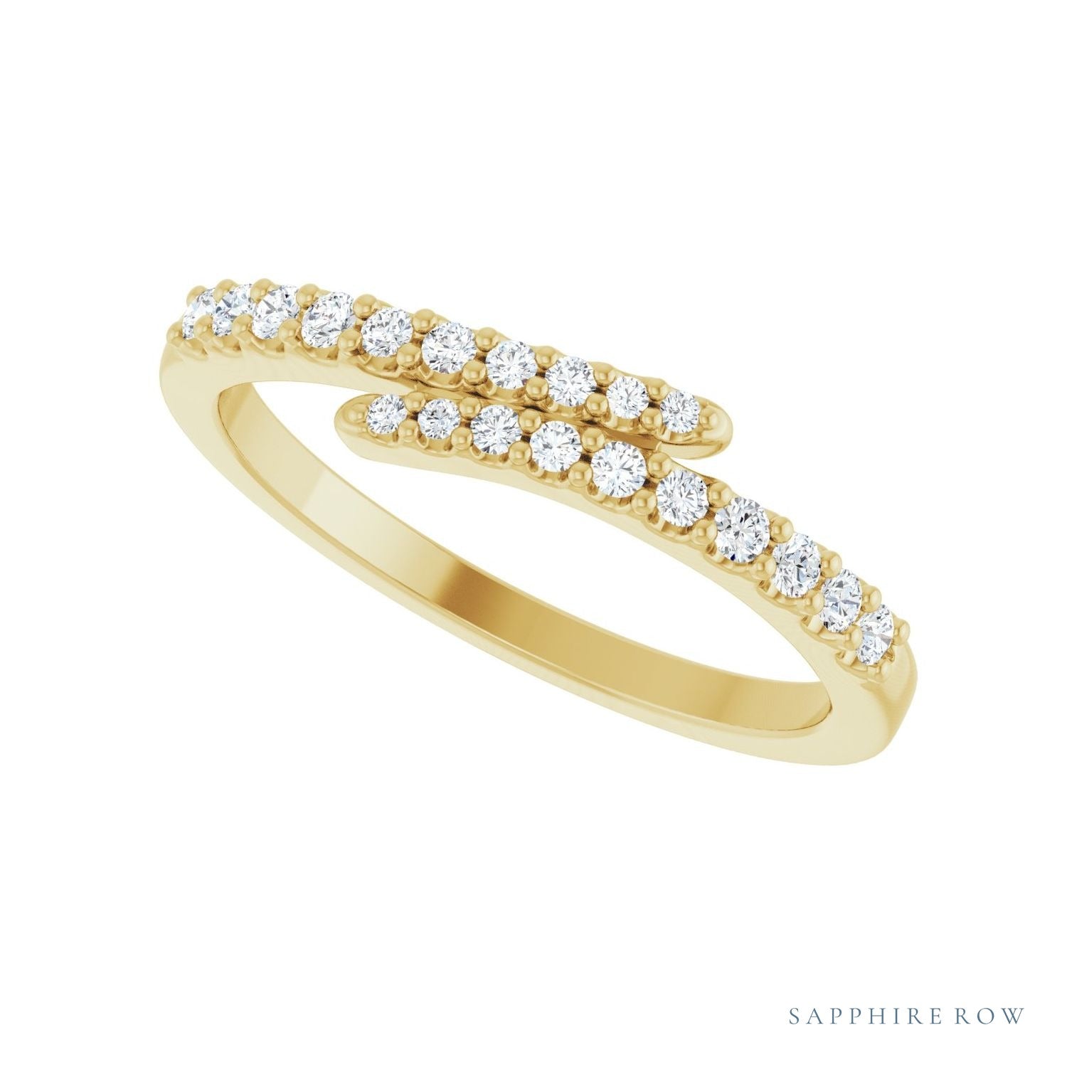Sapphire Row Natural Diamond Closed Pavé Wrap Ring - 14K Yellow Gold (view 5)