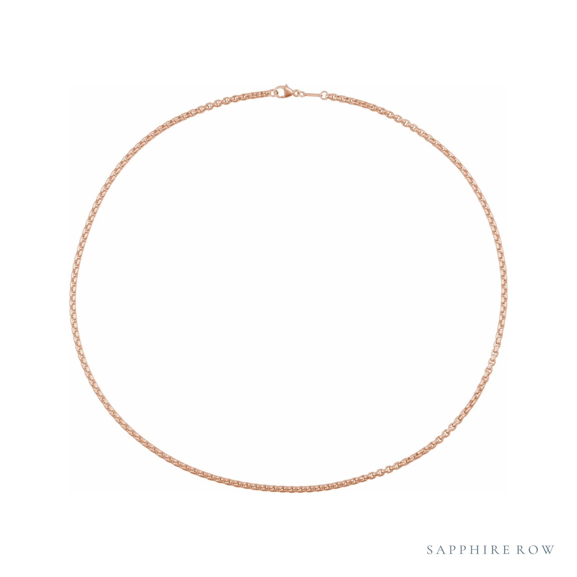 Sapphire Row Rounded Box Chain Necklace - 1.8 mm, 14K Rose Gold