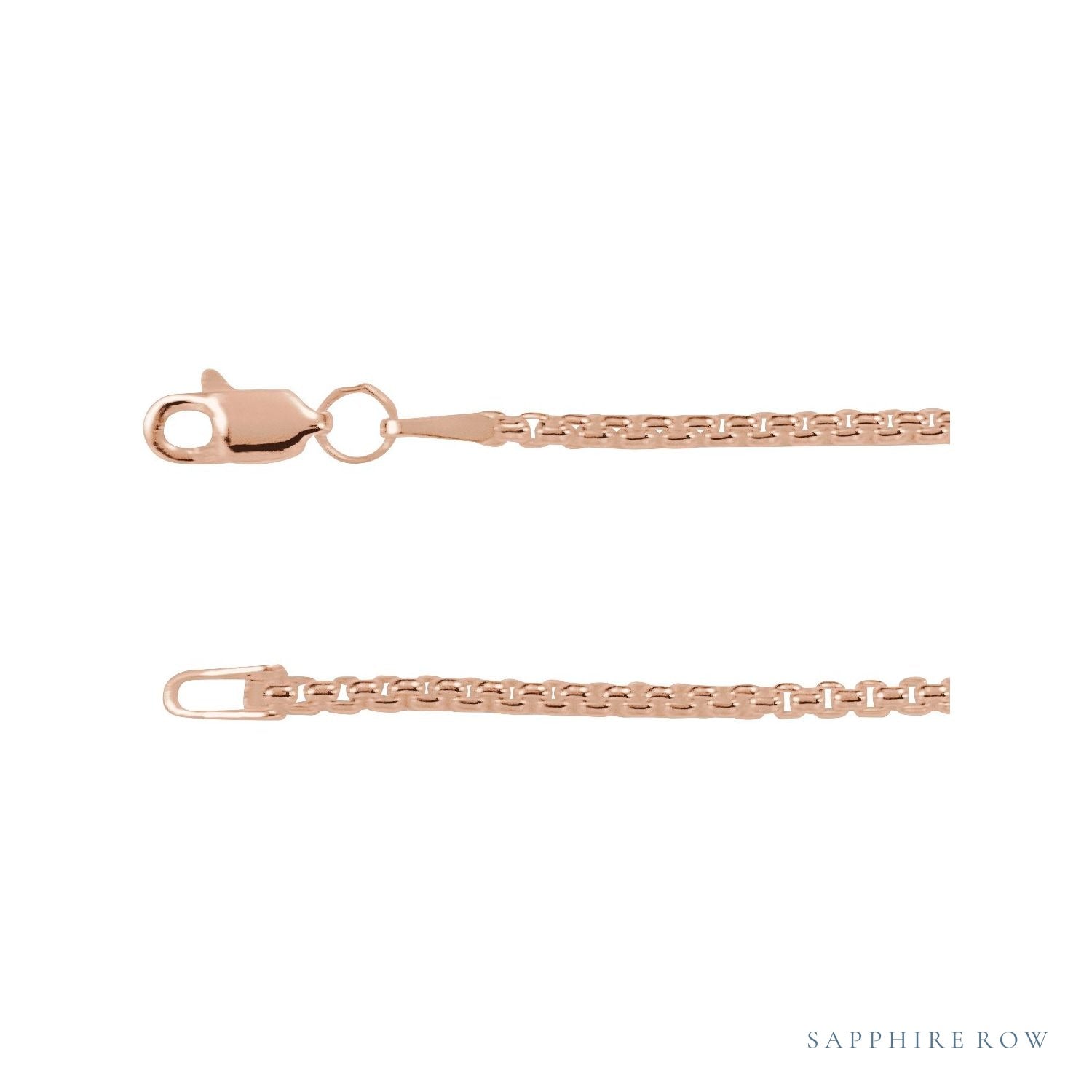 Sapphire Row Rounded Box Chain Necklace - 1.8 mm, 14K Rose Gold (view 2)
