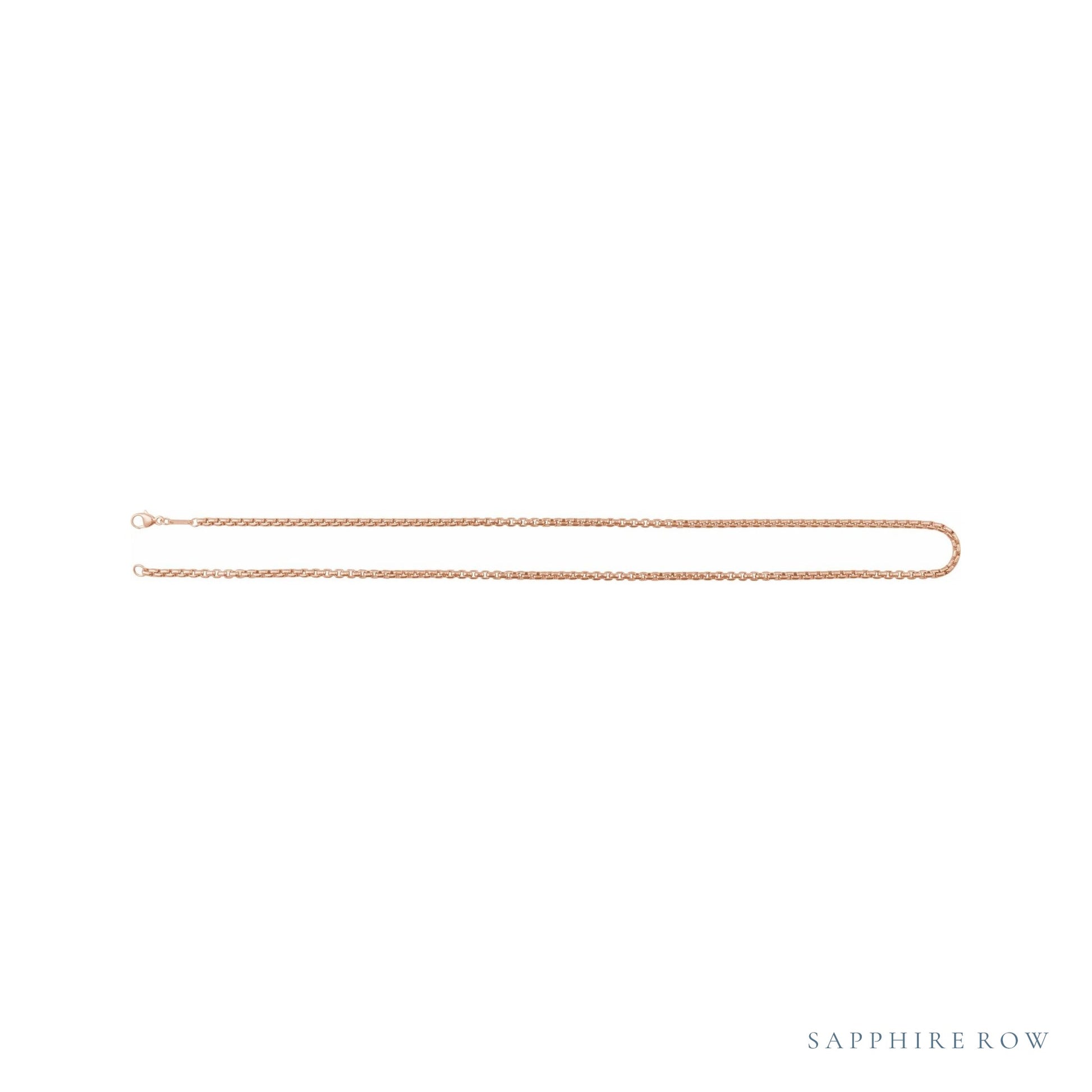Sapphire Row Rounded Box Chain Necklace - 1.8 mm, 14K Rose Gold (view 3)