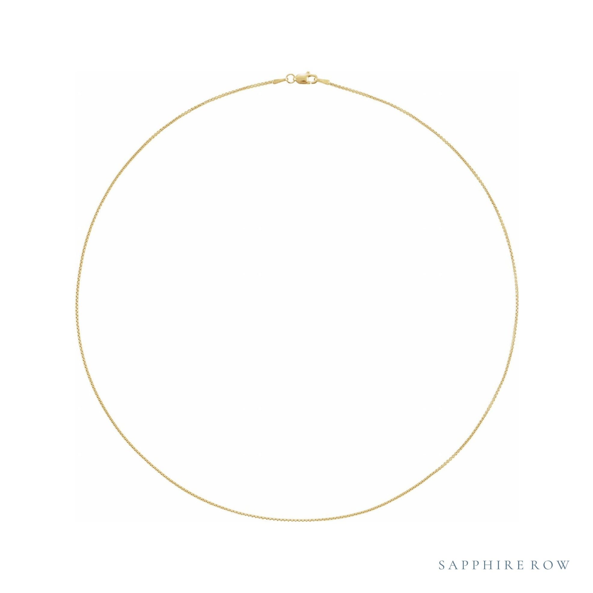 Sapphire Row Rounded Box Chain Necklace - 1 mm, 14K Yellow Gold
