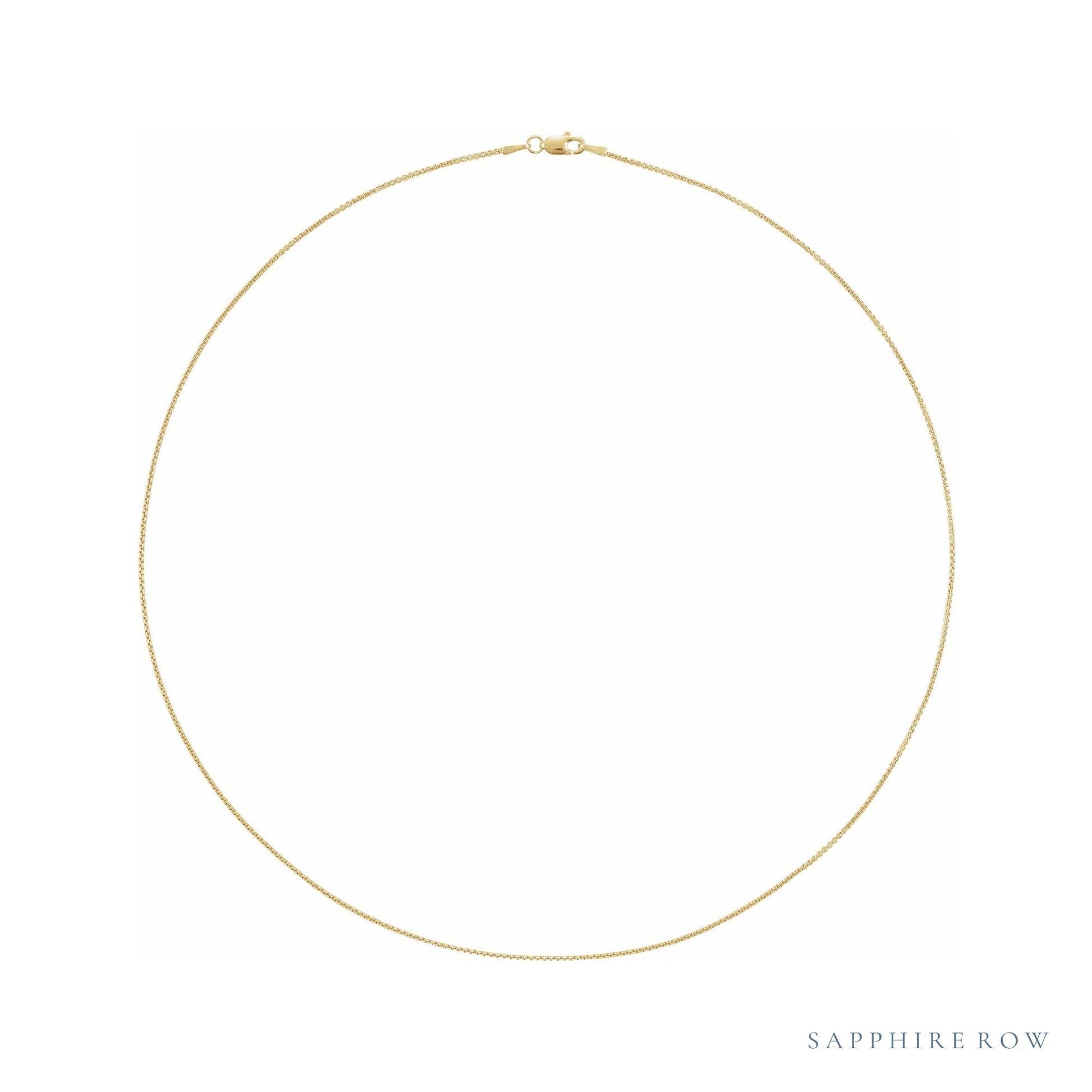 Sapphire Row Rounded Box Chain Necklace - 1 mm, 14K Yellow Gold