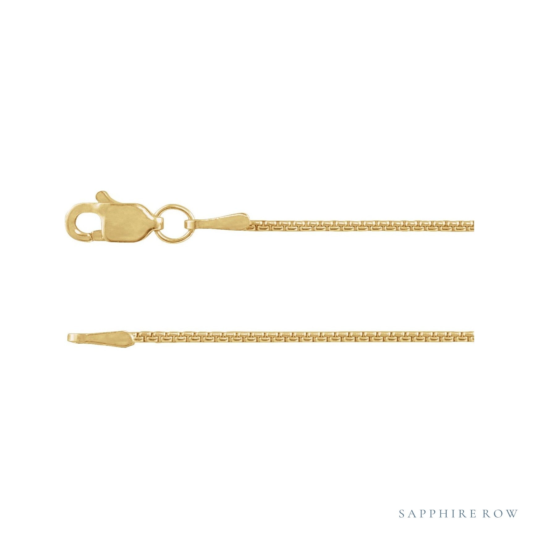 Sapphire Row Rounded Box Chain Necklace - 1 mm, 14K Yellow Gold (view 2)