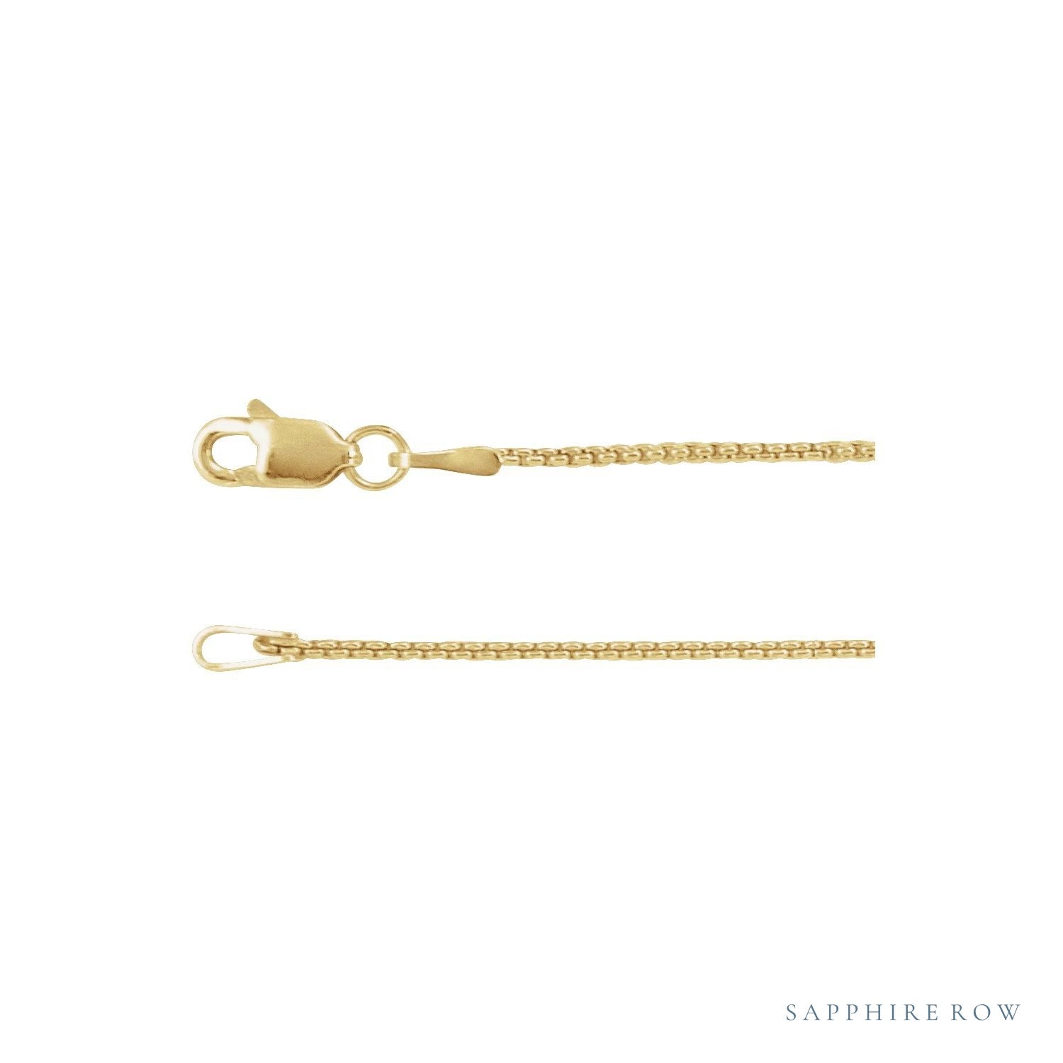 Sapphire Row Rounded Box Chain Necklace - 1 mm, 14K Yellow Gold (view 3)
