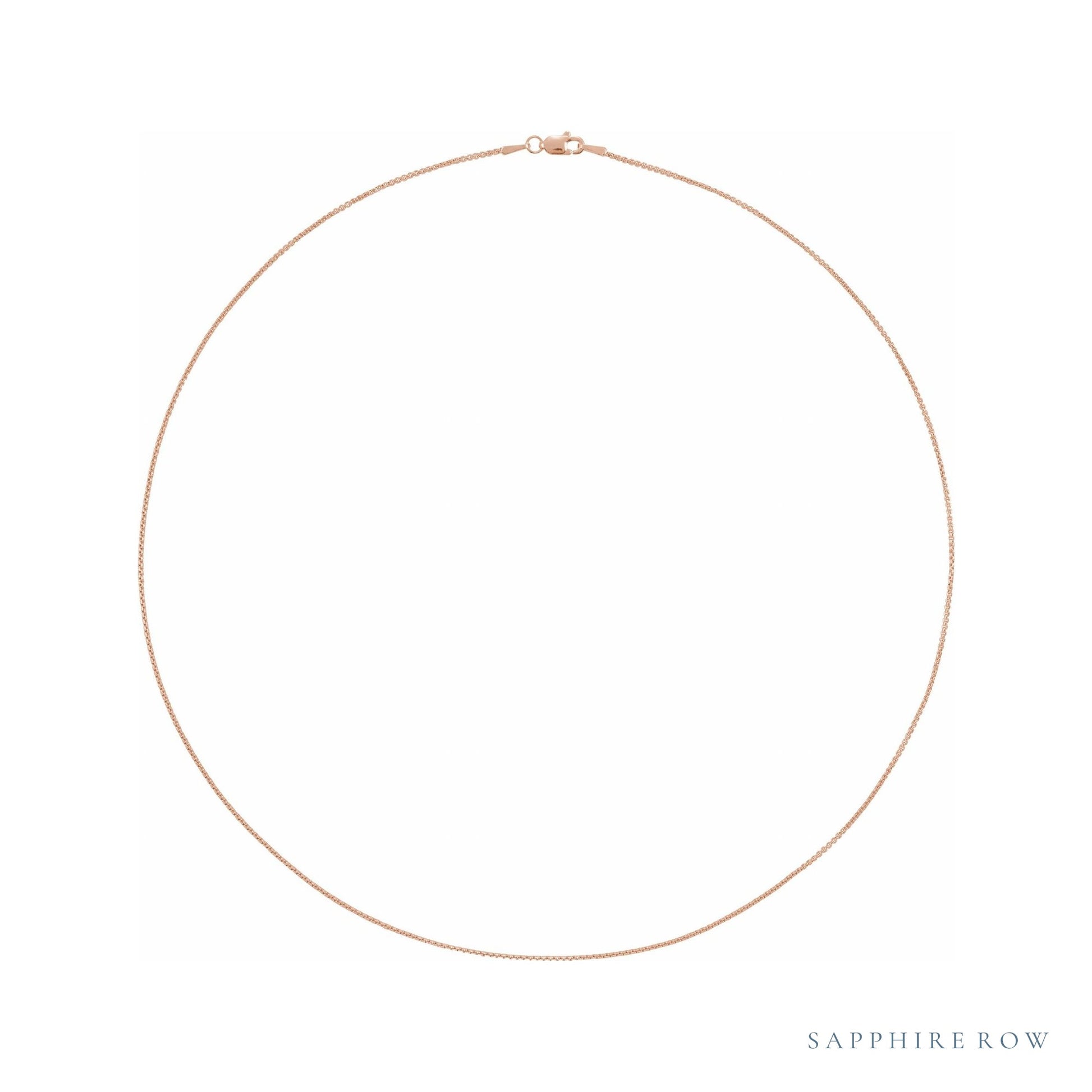 Sapphire Row Rounded Box Chain Necklace - 1 mm, 14K Rose Gold