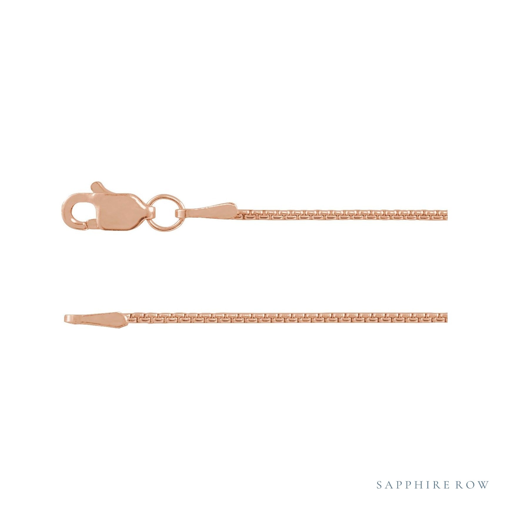 Sapphire Row Rounded Box Chain Necklace - 1 mm, 14K Rose Gold (view 2)
