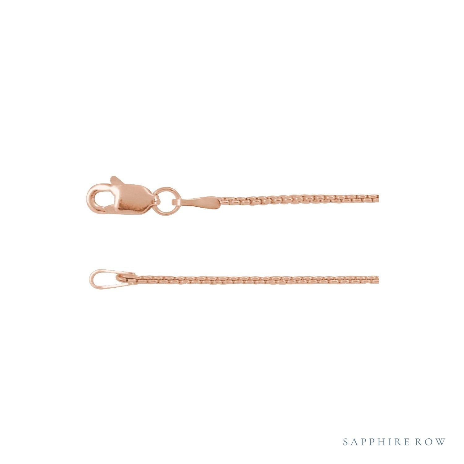 Sapphire Row Rounded Box Chain Necklace - 1 mm, 14K Rose Gold (view 3)