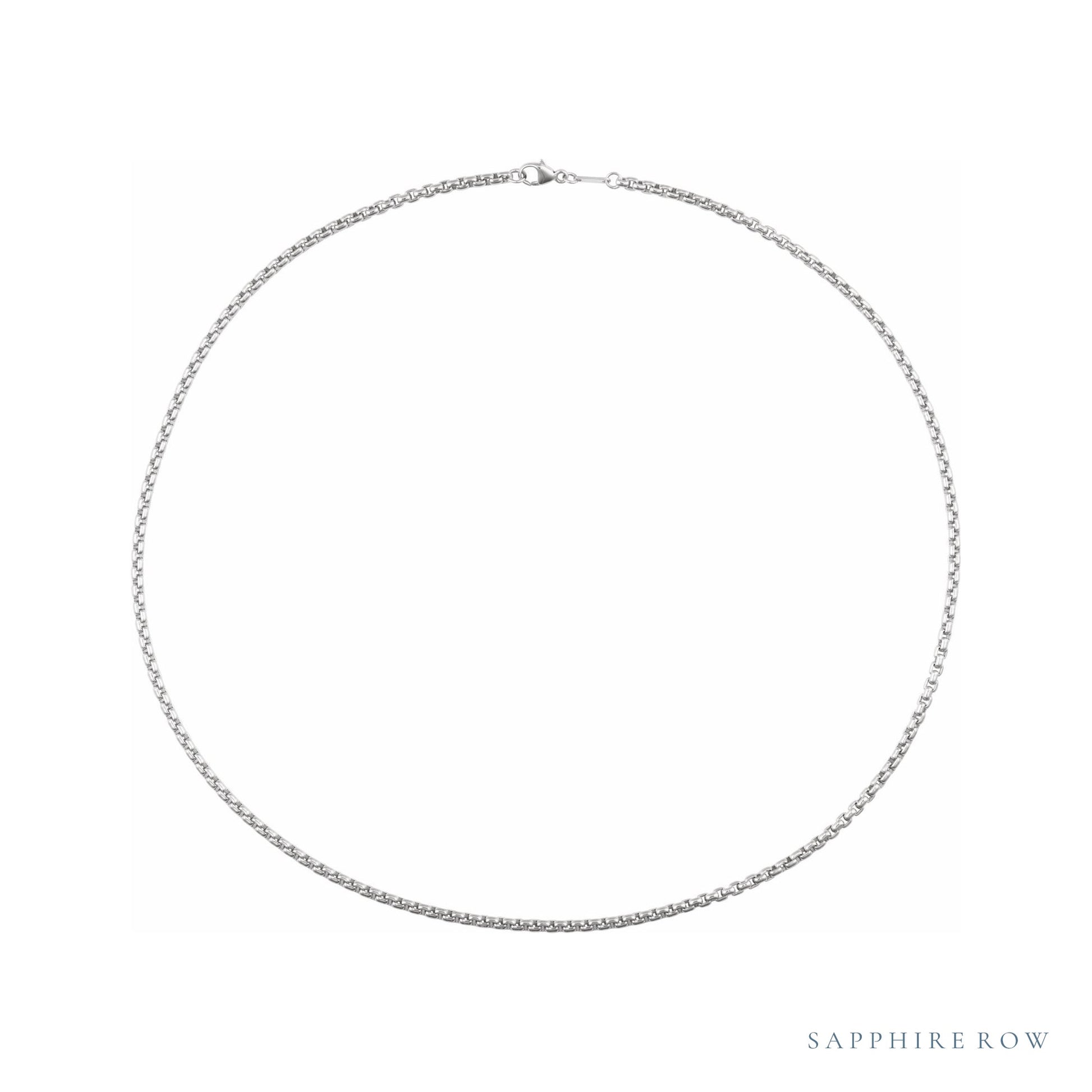 Sapphire Row Rounded Box Chain Necklace - 14K White Gold