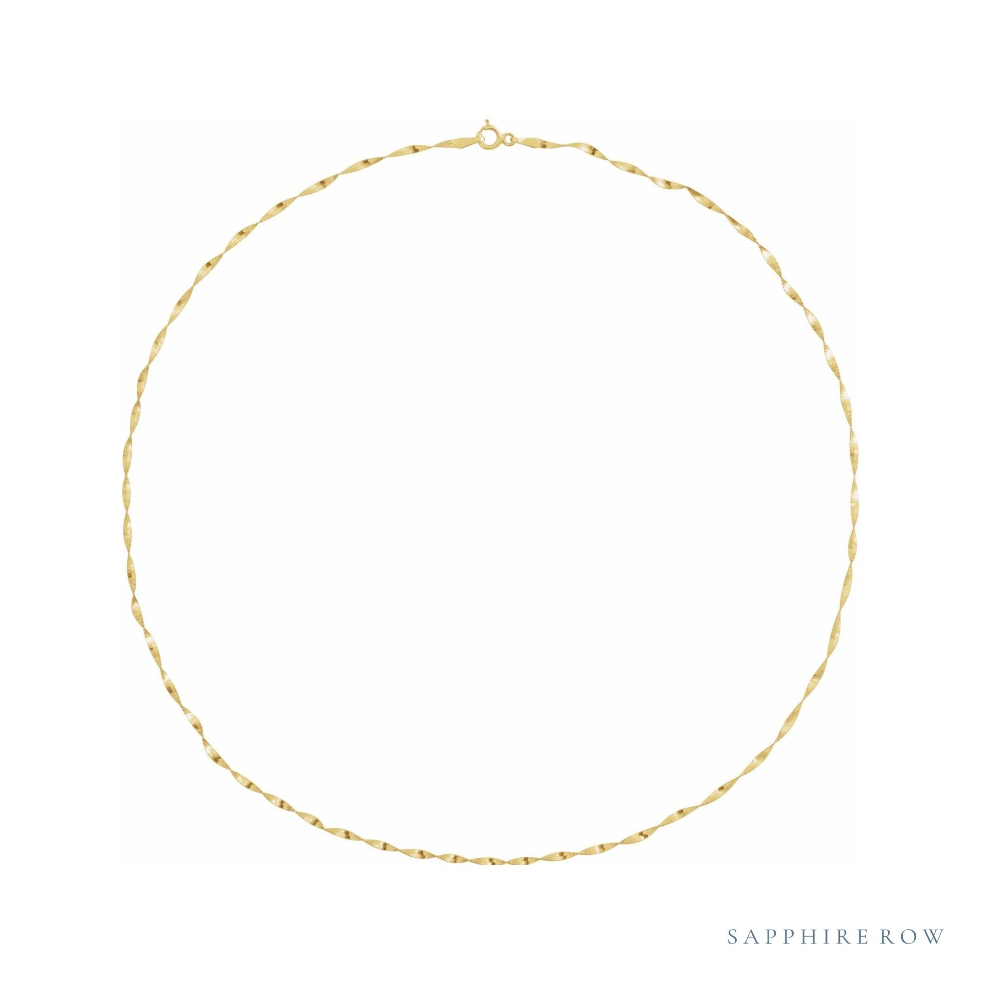 Sapphire Row Gold Twisted Herringbone Chain Necklace - 