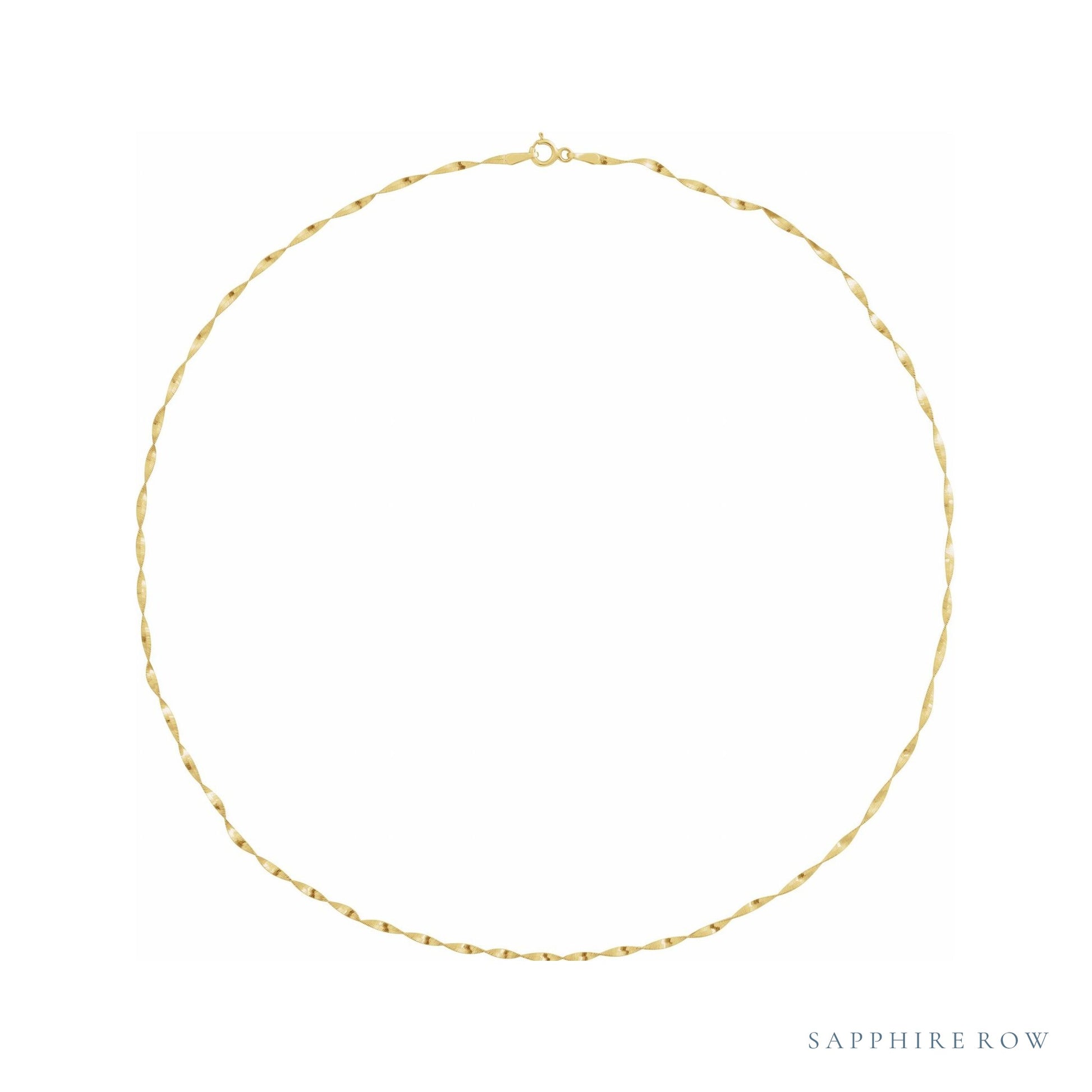 Sapphire Row Gold Twisted Herringbone Chain Necklace - 