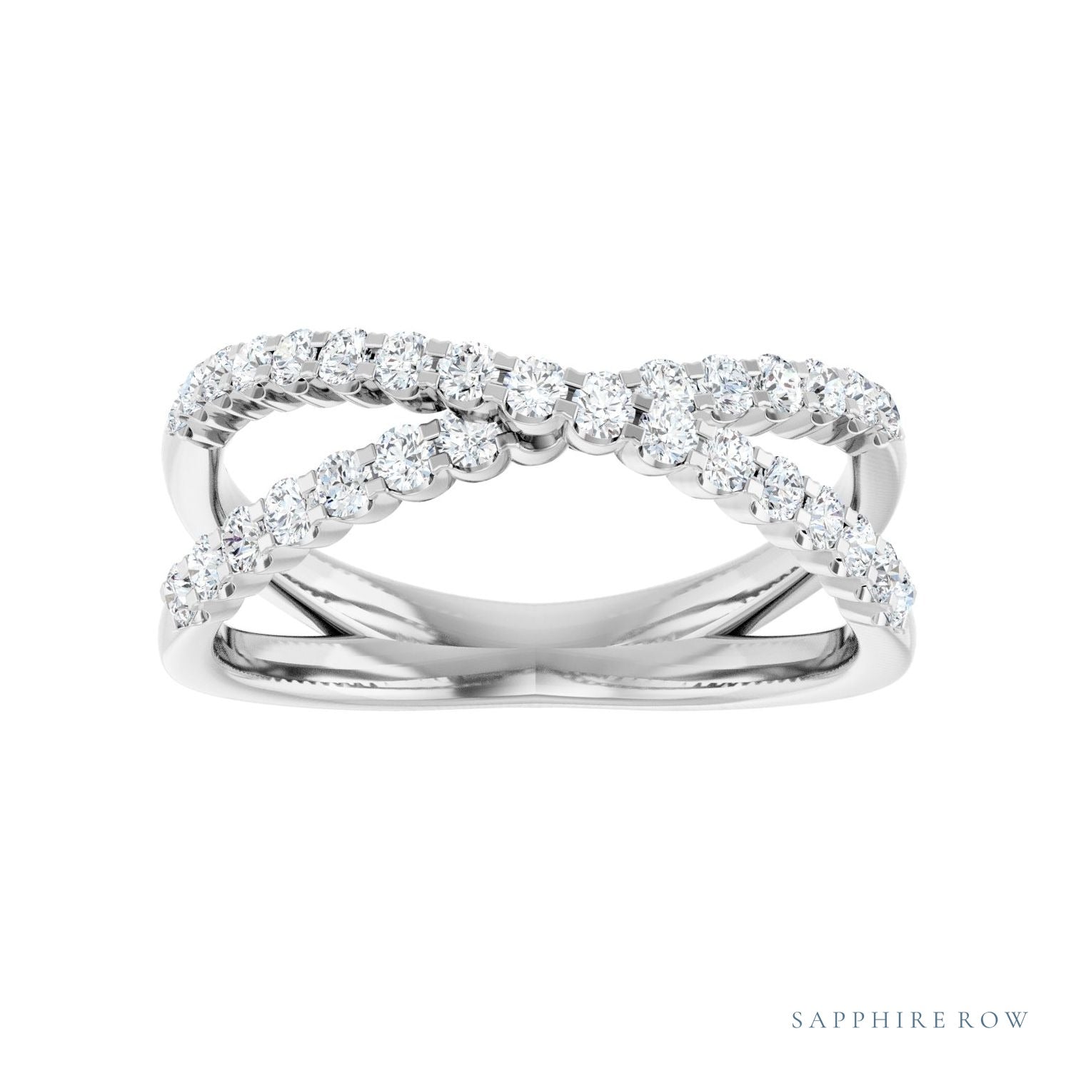 Sapphire Row Natural Diamond Pavé Criss-Cross Ring - 14K White Gold (view 3)