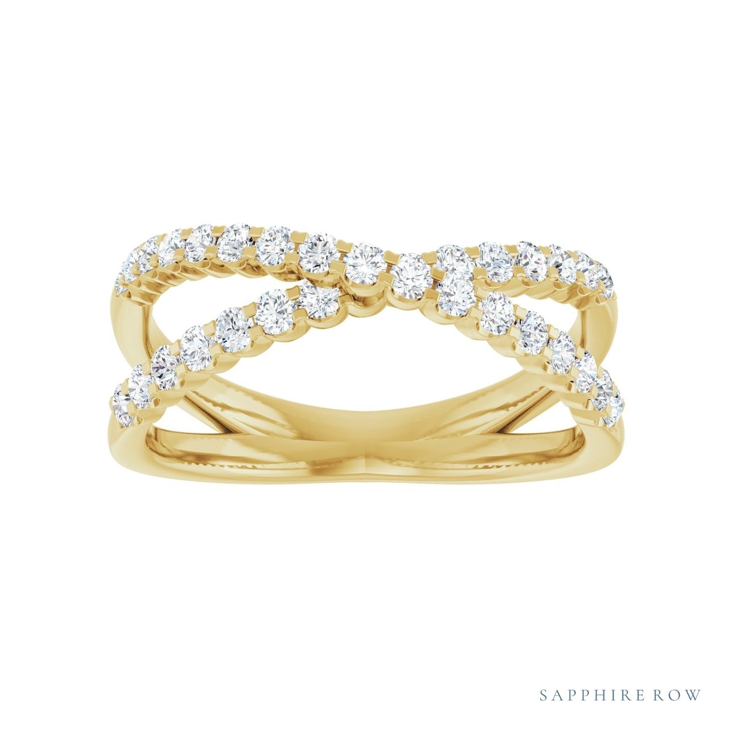 Sapphire Row Natural Diamond Pavé Criss-Cross Ring - 14K Yellow Gold (view 3)