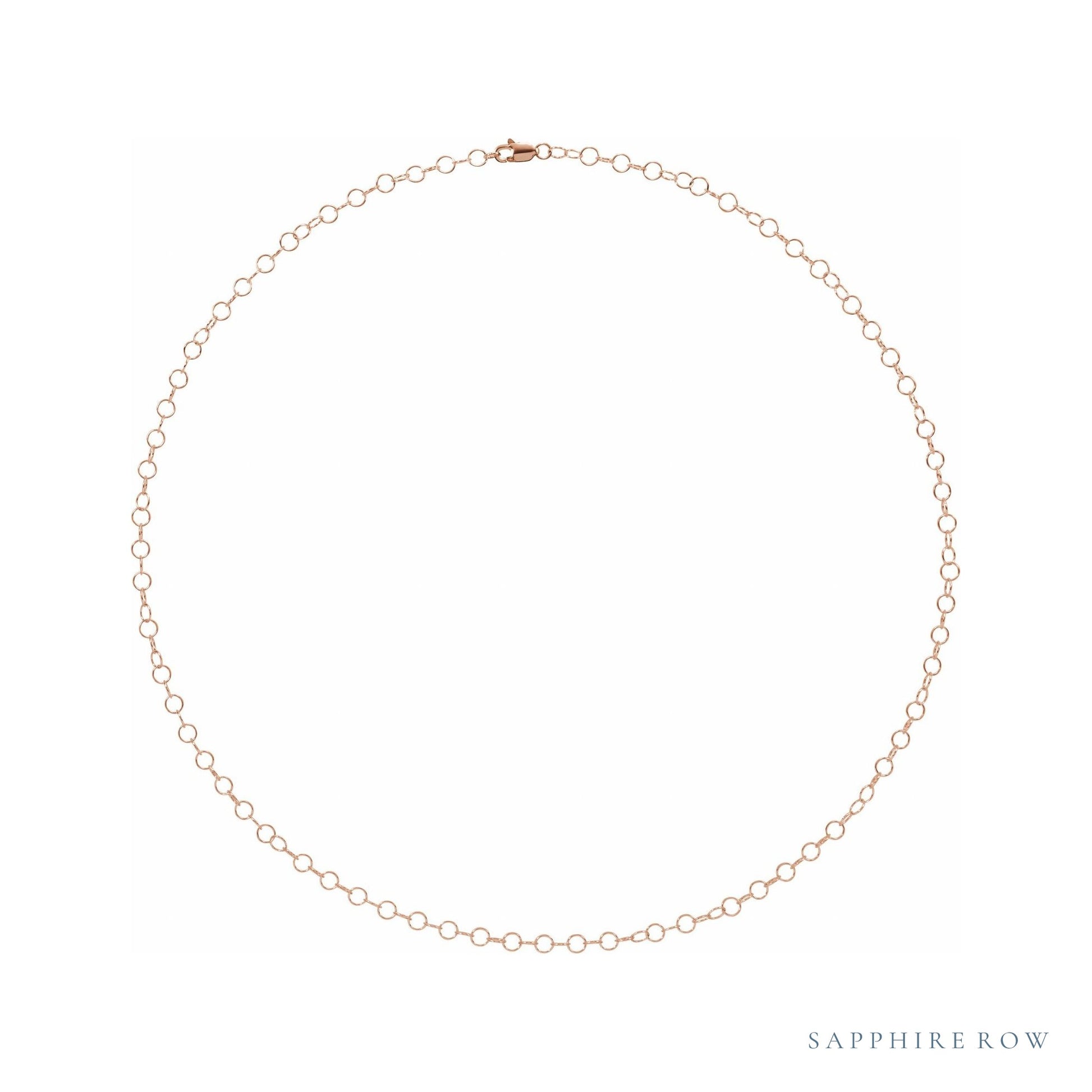Sapphire Row Round Cable Chain Necklace - 14K Rose Gold