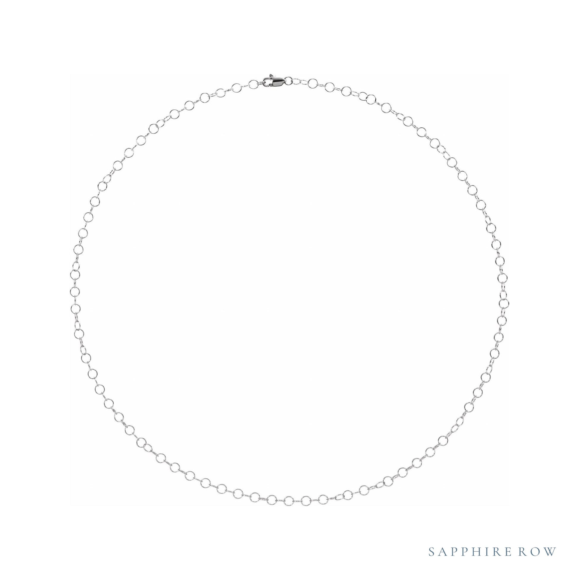 Sapphire Row Round Cable Chain Necklace - 14K White Gold