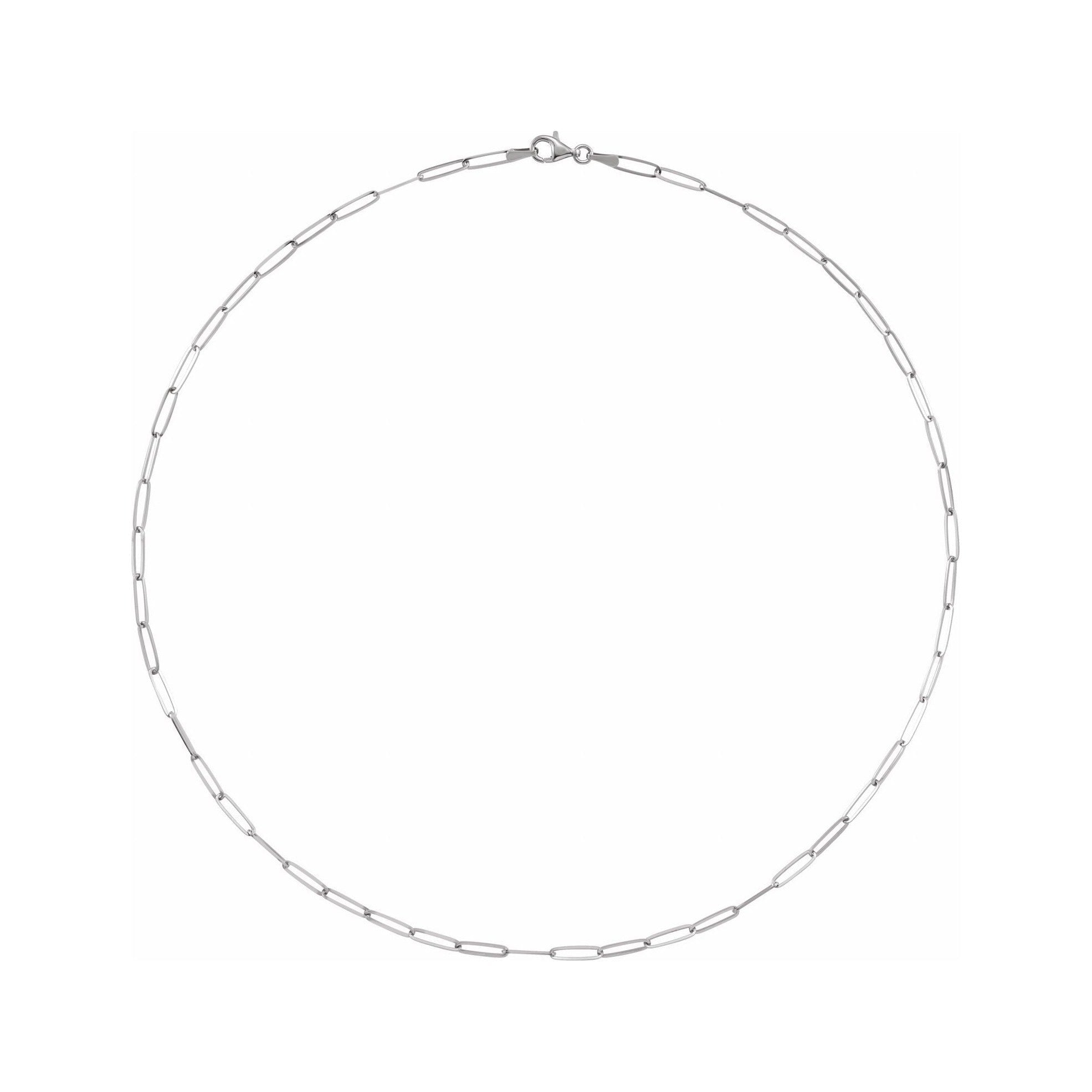 Sapphire Row 14K Gold Paperclip Chain Necklace - 14K White Gold