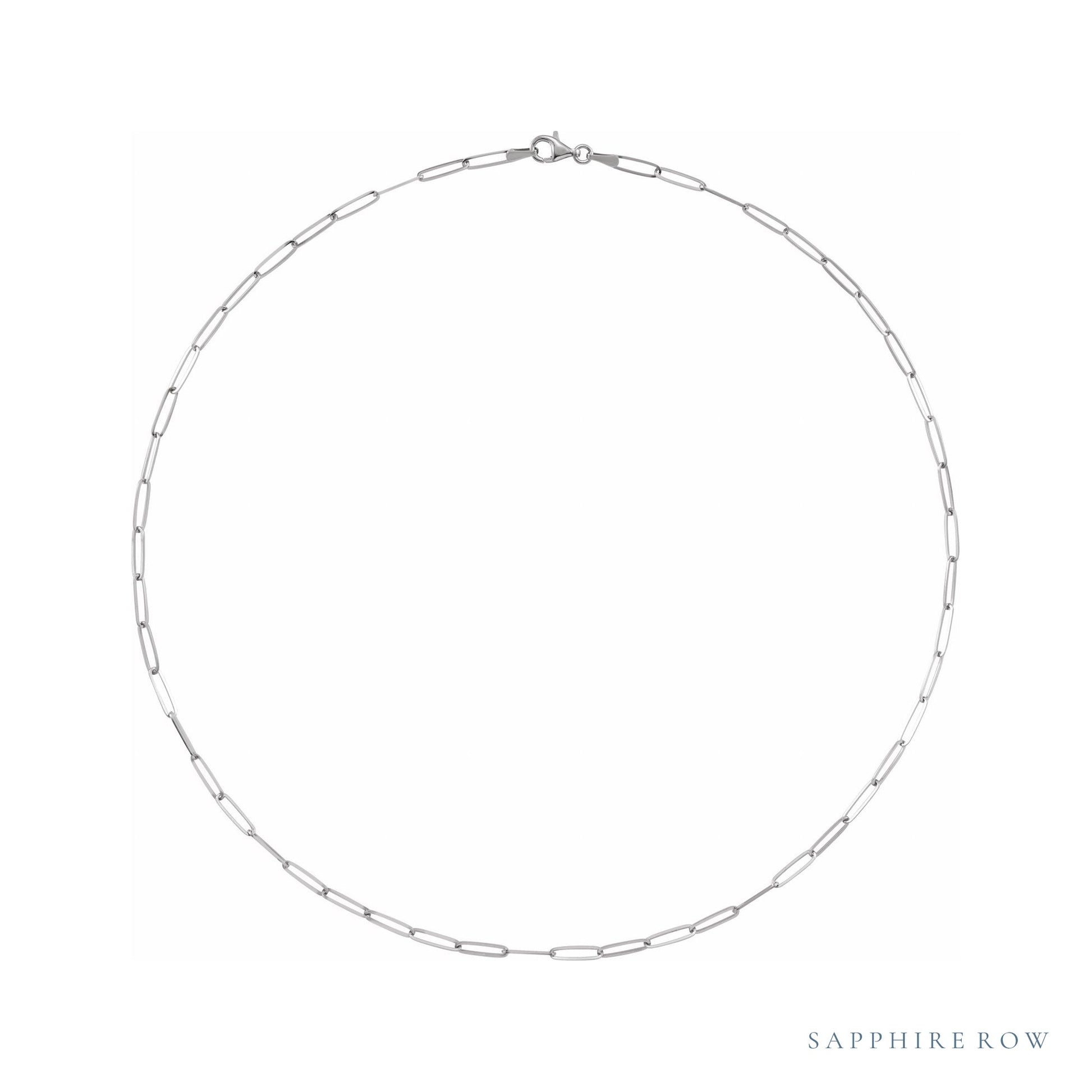 Sapphire Row 14K Gold Paperclip Chain Necklace - 14K White Gold
