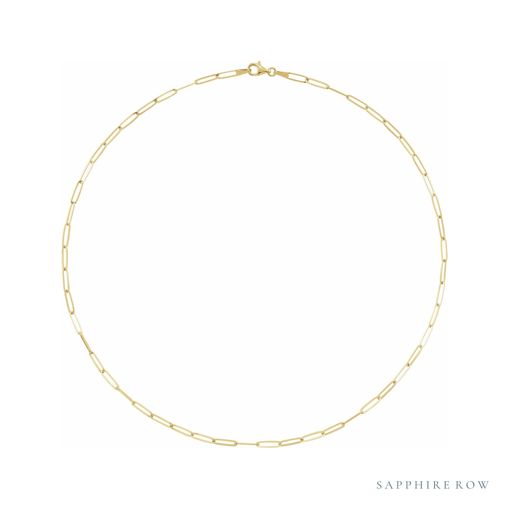 Sapphire Row 14K Gold Paperclip Chain Necklace - 14K Yellow Gold
