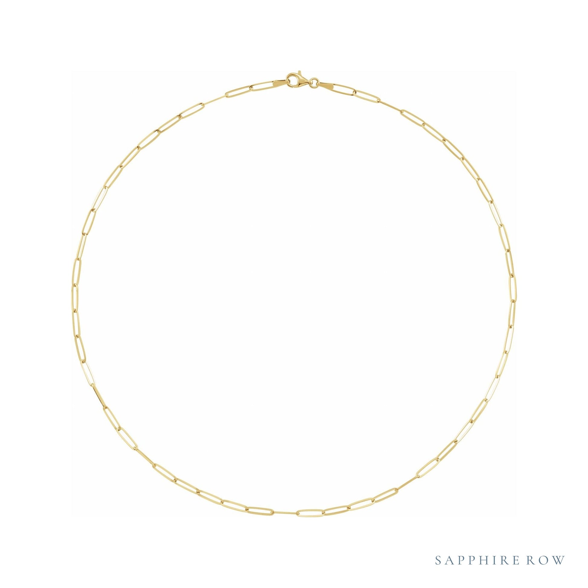 Sapphire Row 14K Gold Paperclip Chain Necklace - 14K Yellow Gold