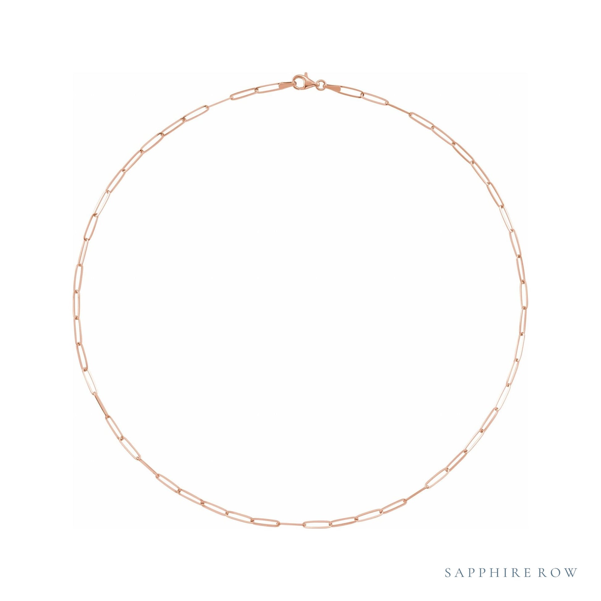 Sapphire Row 14K Gold Paperclip Chain Necklace - 14K Rose Gold