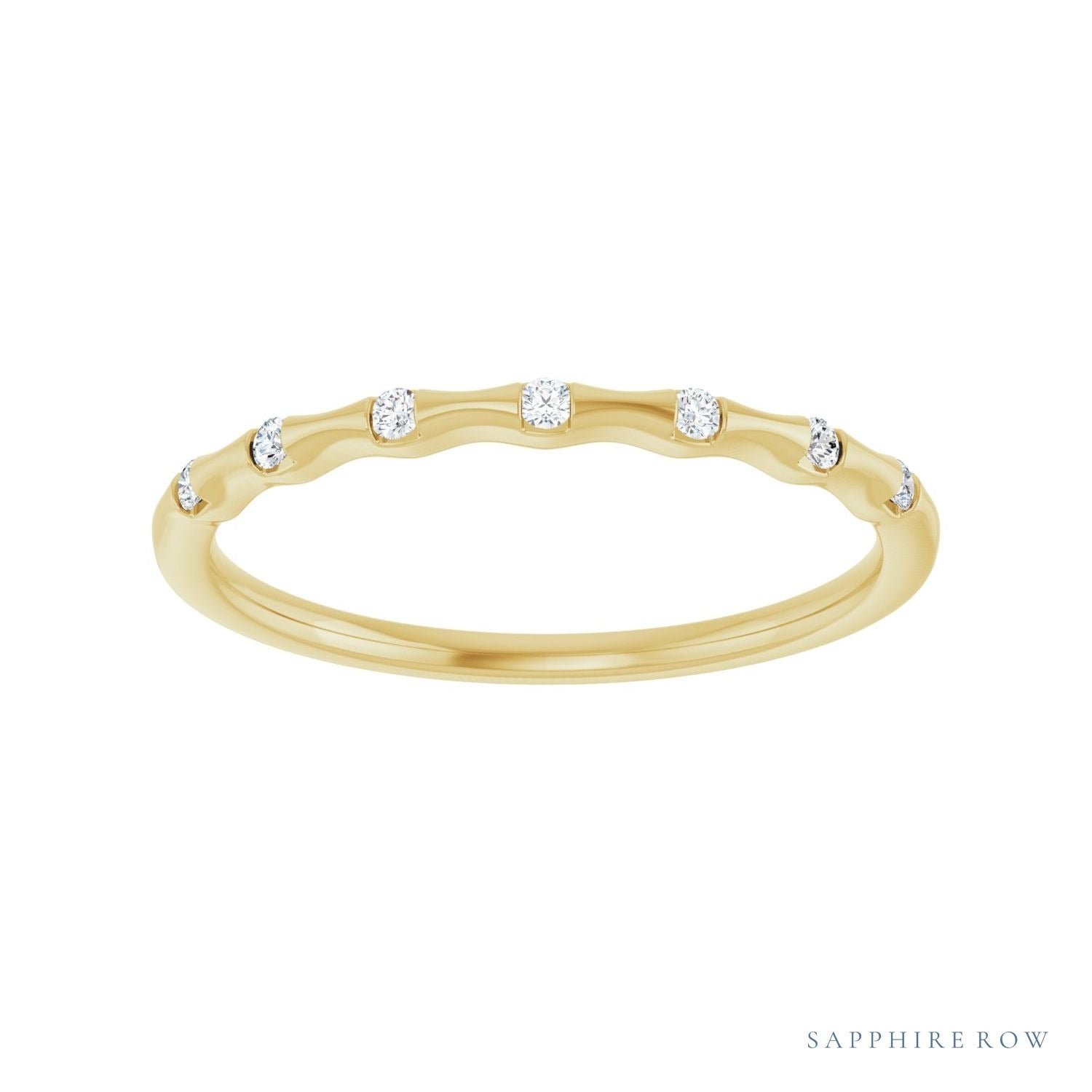 Sapphire Row Natural Diamond Wavy Inlay Ring - 14K Yellow Gold (view 3)