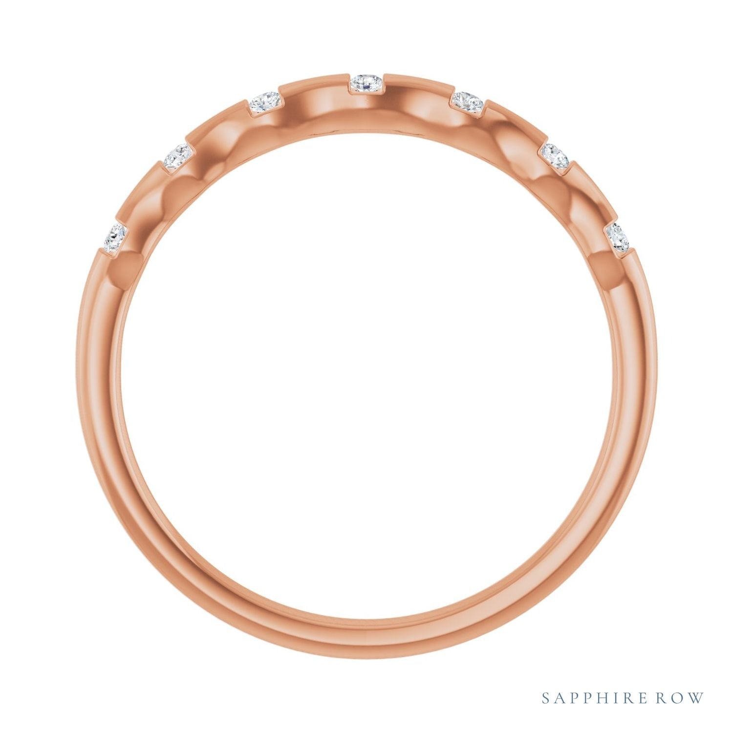 Sapphire Row Natural Diamond Wavy Inlay Ring - 14K Rose Gold (view 2)