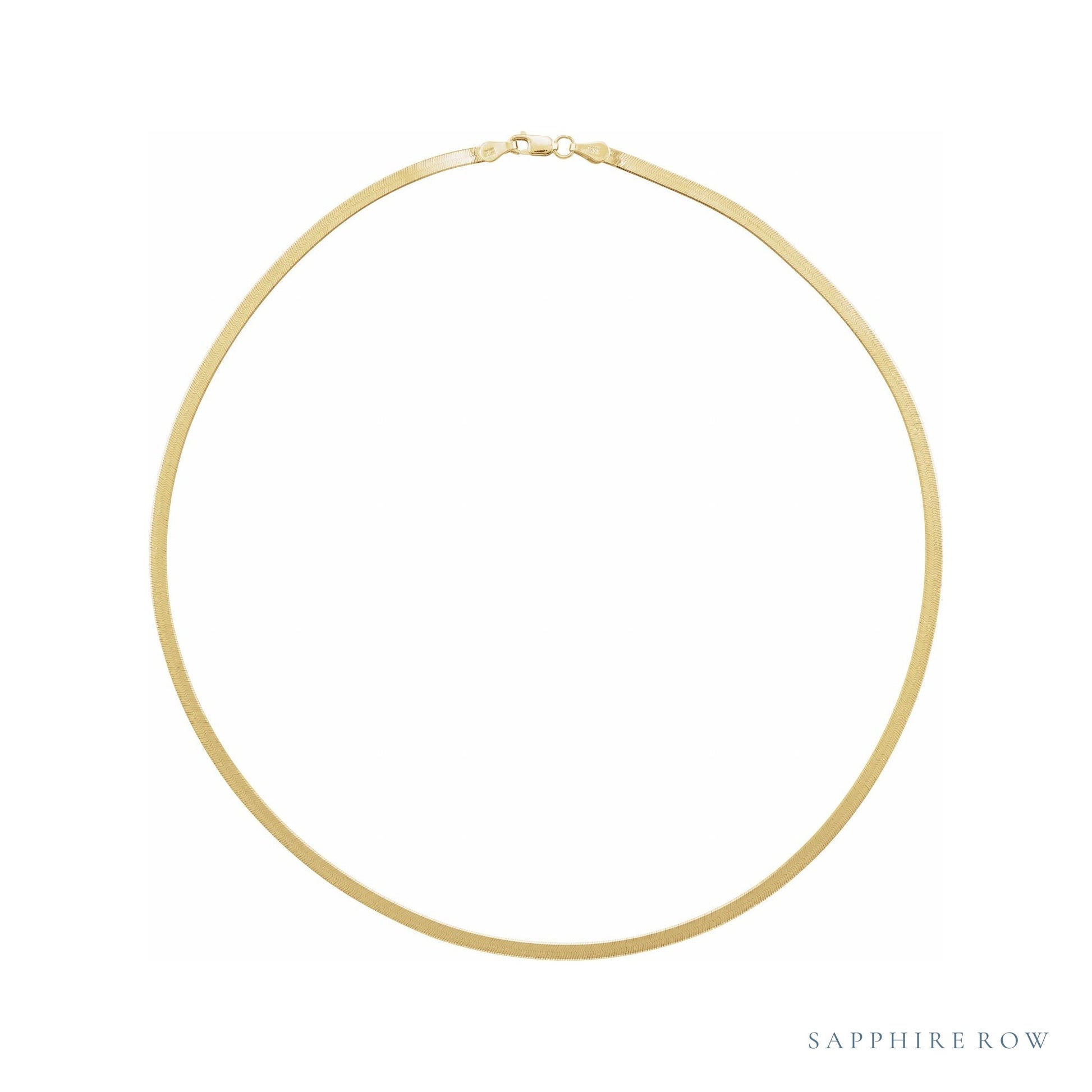Sapphire Row Flexible Herringbone Chain Necklace - 2.8 mm, 14K Yellow Gold