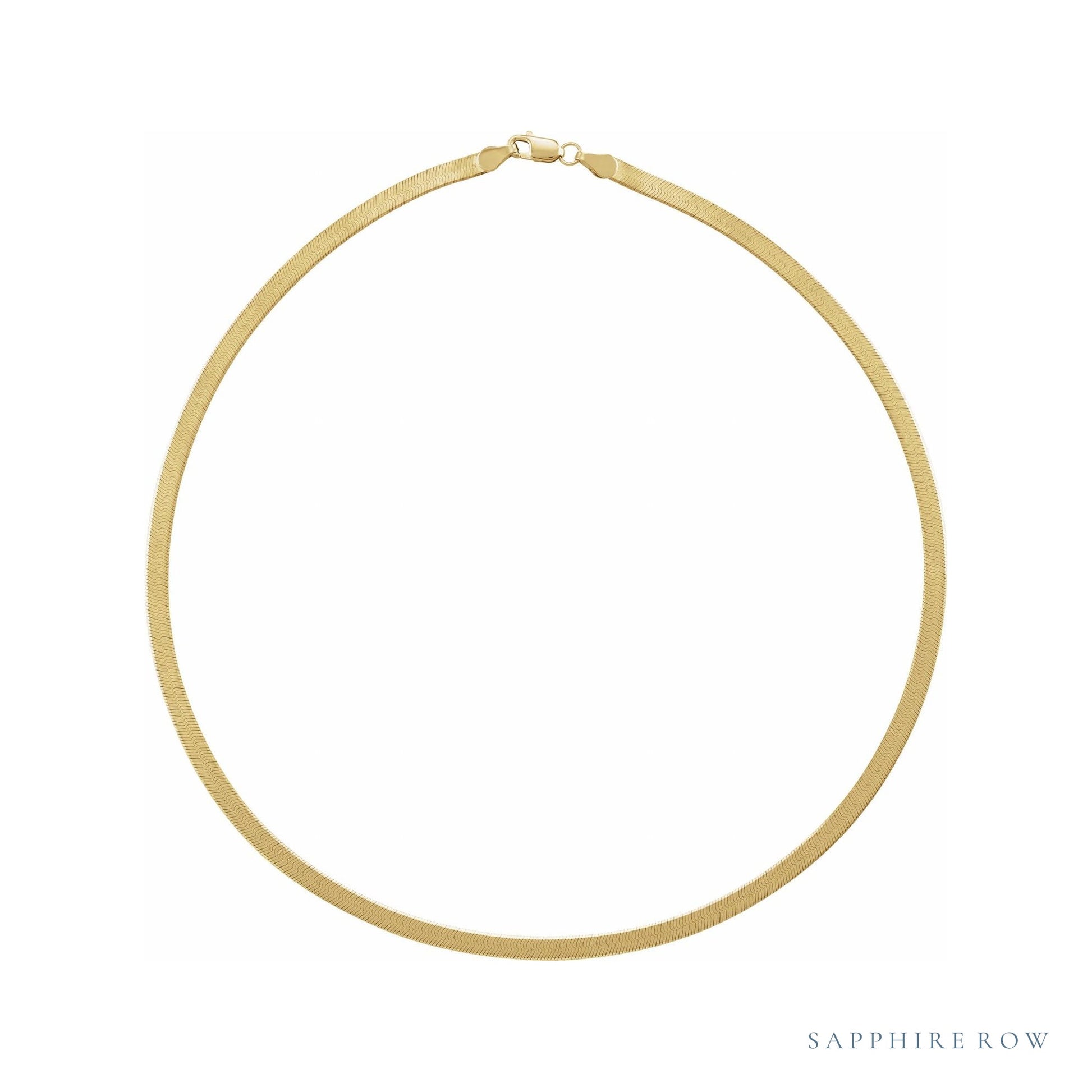 Sapphire Row Flexible Herringbone Chain Necklace - 3.8 mm, 14K Yellow Gold
