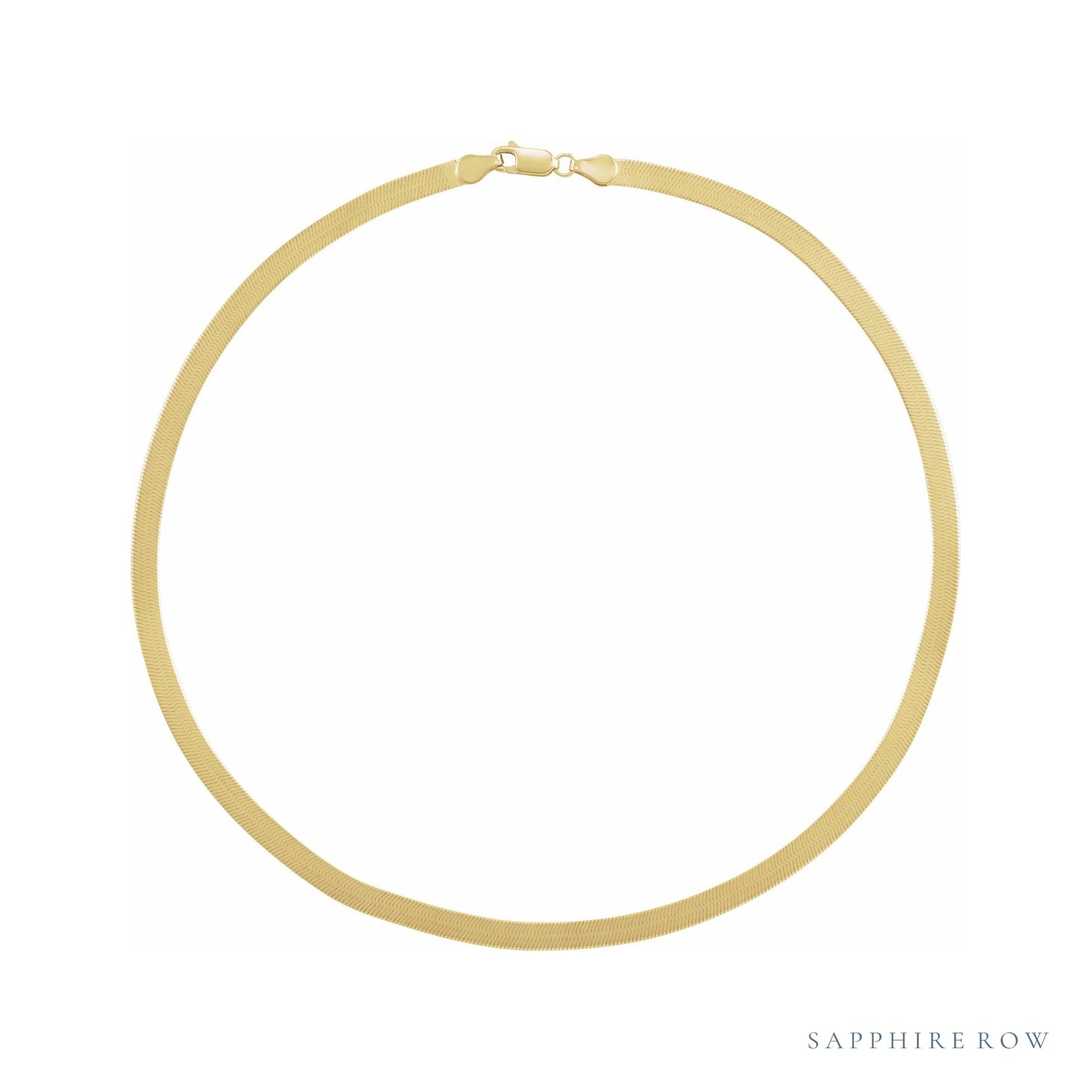 Sapphire Row Flexible Herringbone Chain Necklace - 4.6 mm, 14K Yellow Gold
