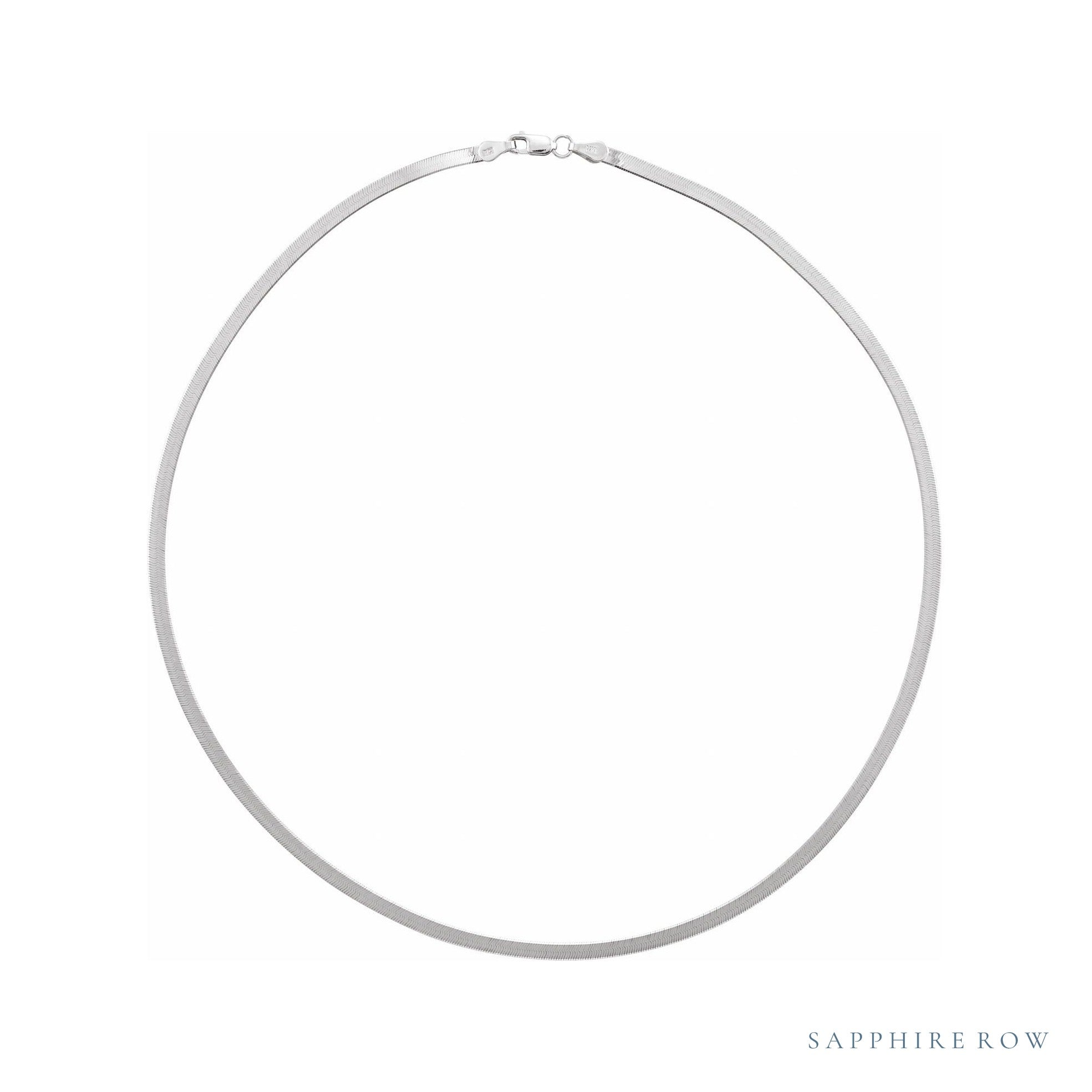 Sapphire Row Flexible Herringbone Chain Necklace - 2.8 mm, 14K White Gold