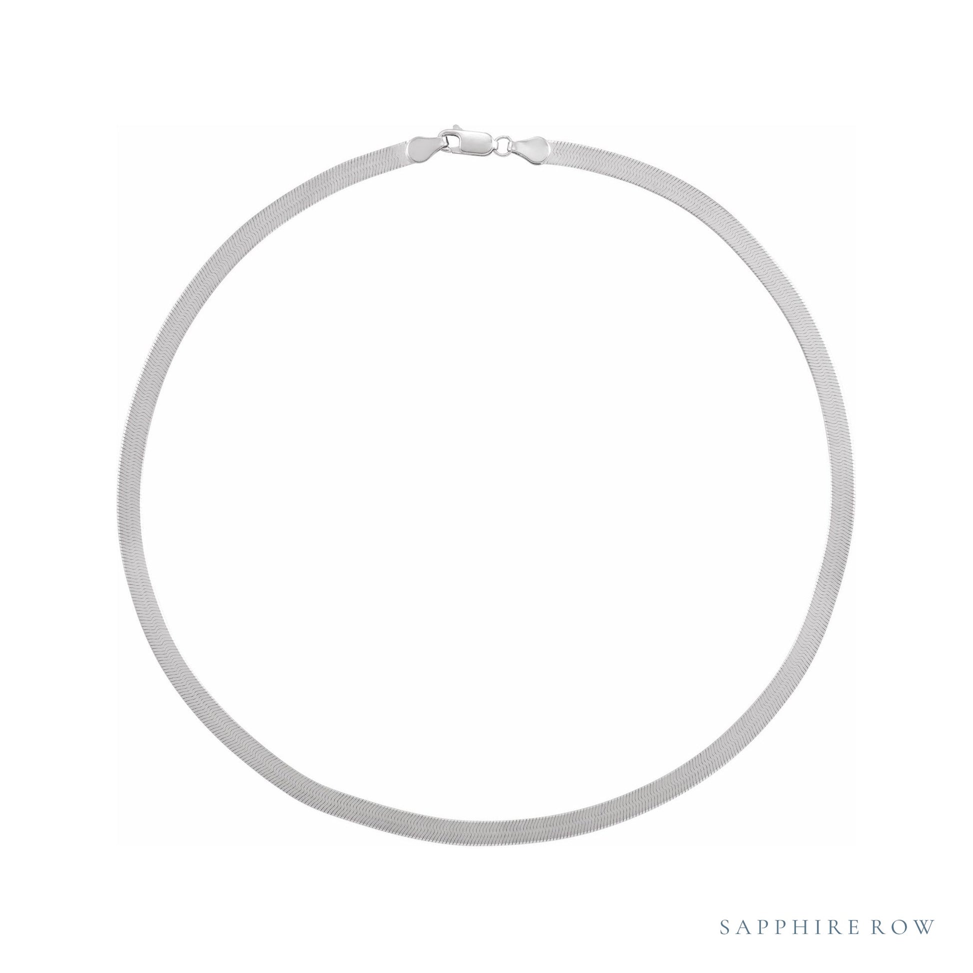 Sapphire Row Flexible Herringbone Chain Necklace - 4.6 mm, 14K White Gold