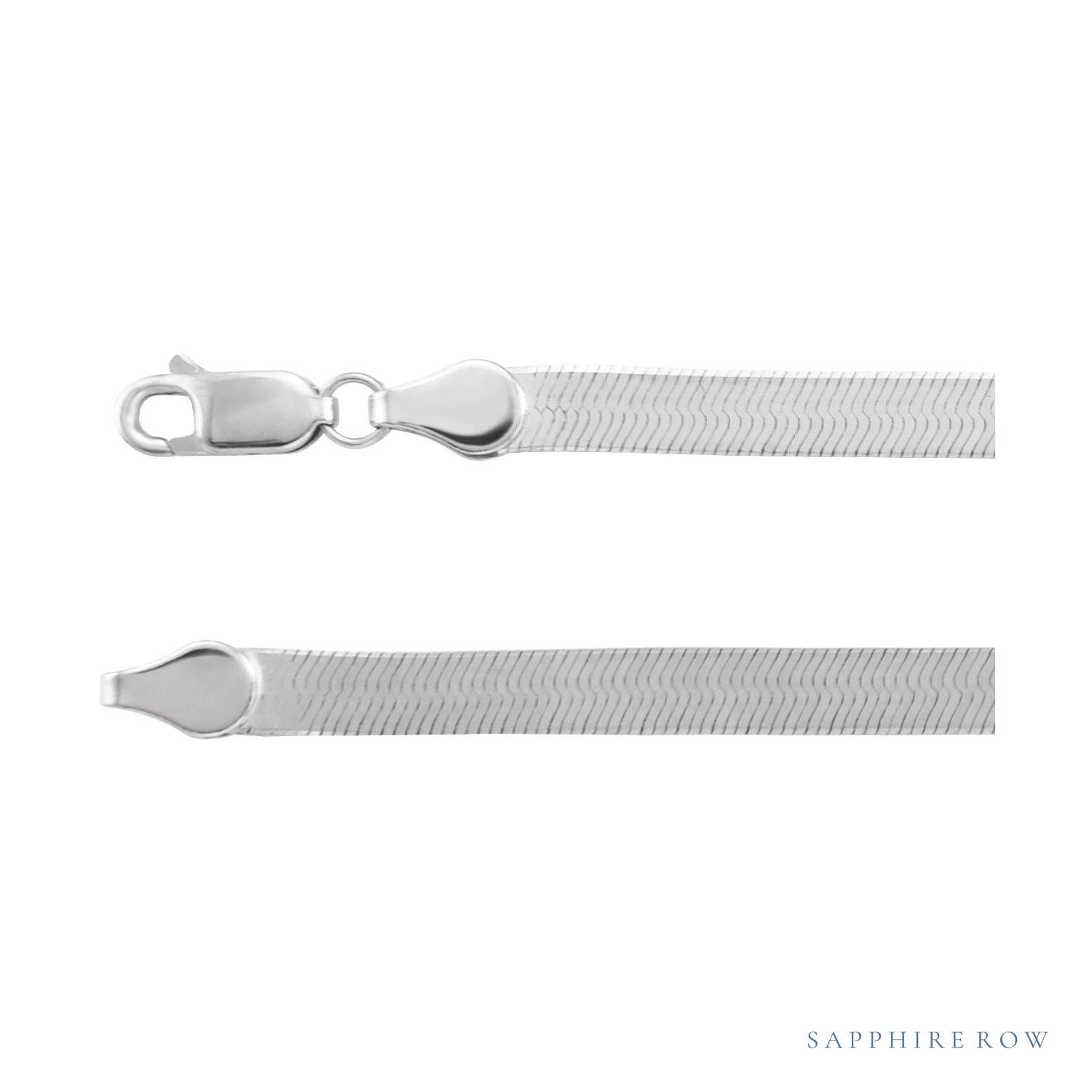 Sapphire Row Flexible Herringbone Chain Necklace - 4.6 mm, 14K White Gold (view 2)