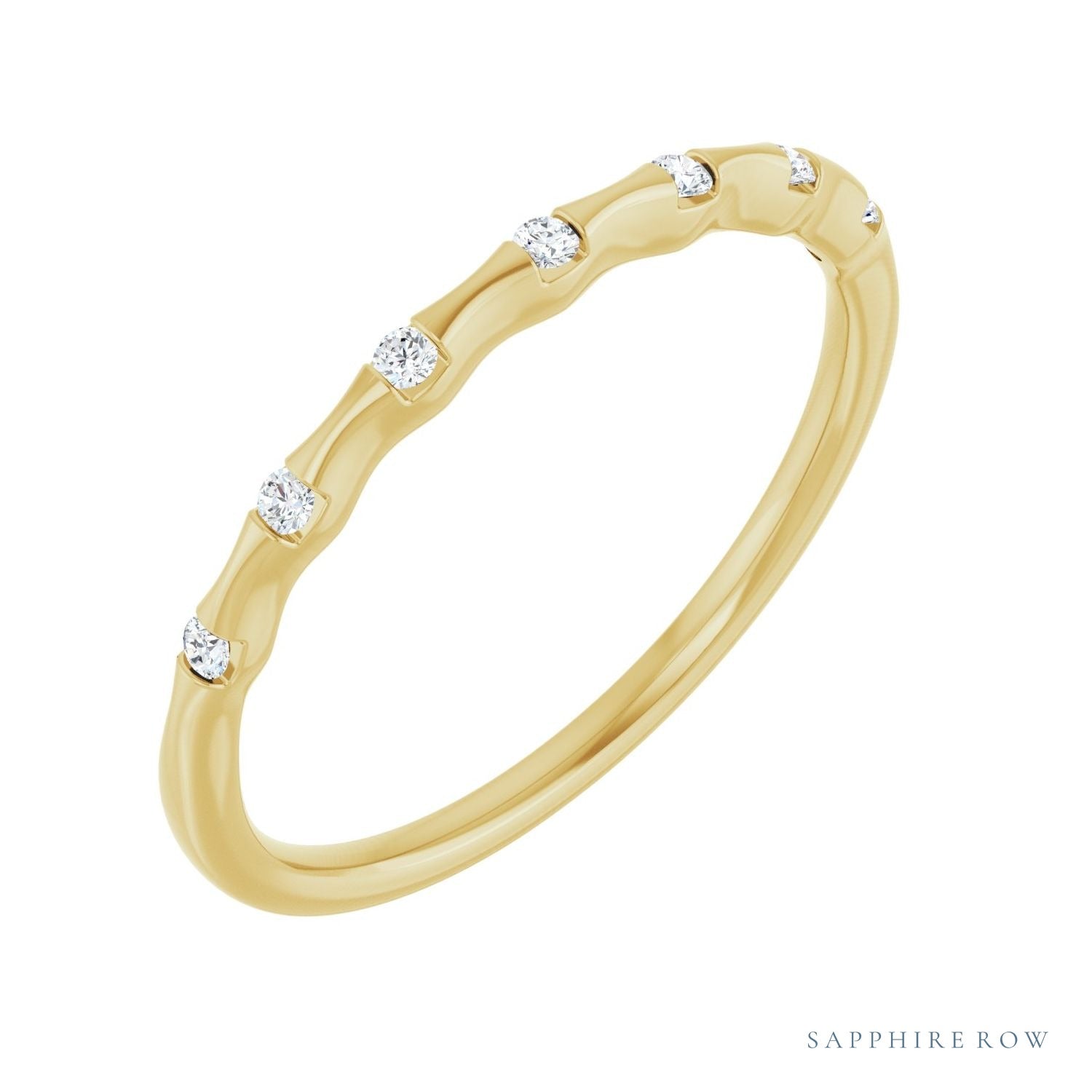 Sapphire Row Lab-Grown Diamond Wavy Inlay Ring - 14K Yellow Gold